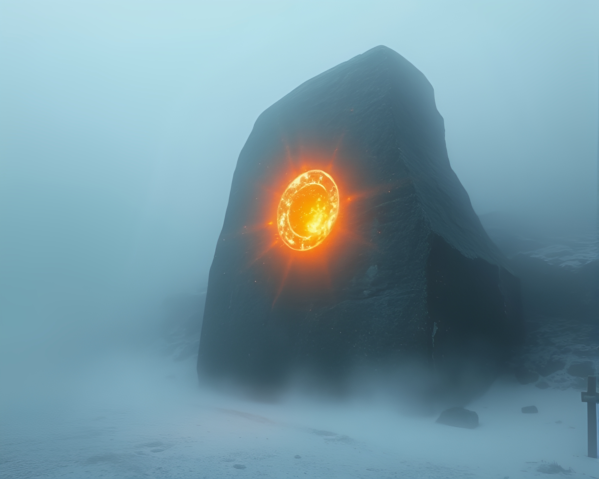 Glowing Rune Stone in Foggy Acrylic Spatters – free AI stock image