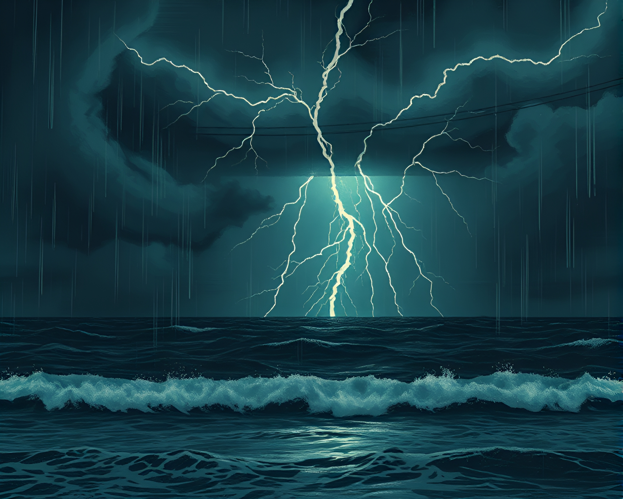 Stormy Coastal Apocalypse: Thunderstrike over Dark Ocean – free AI stock image