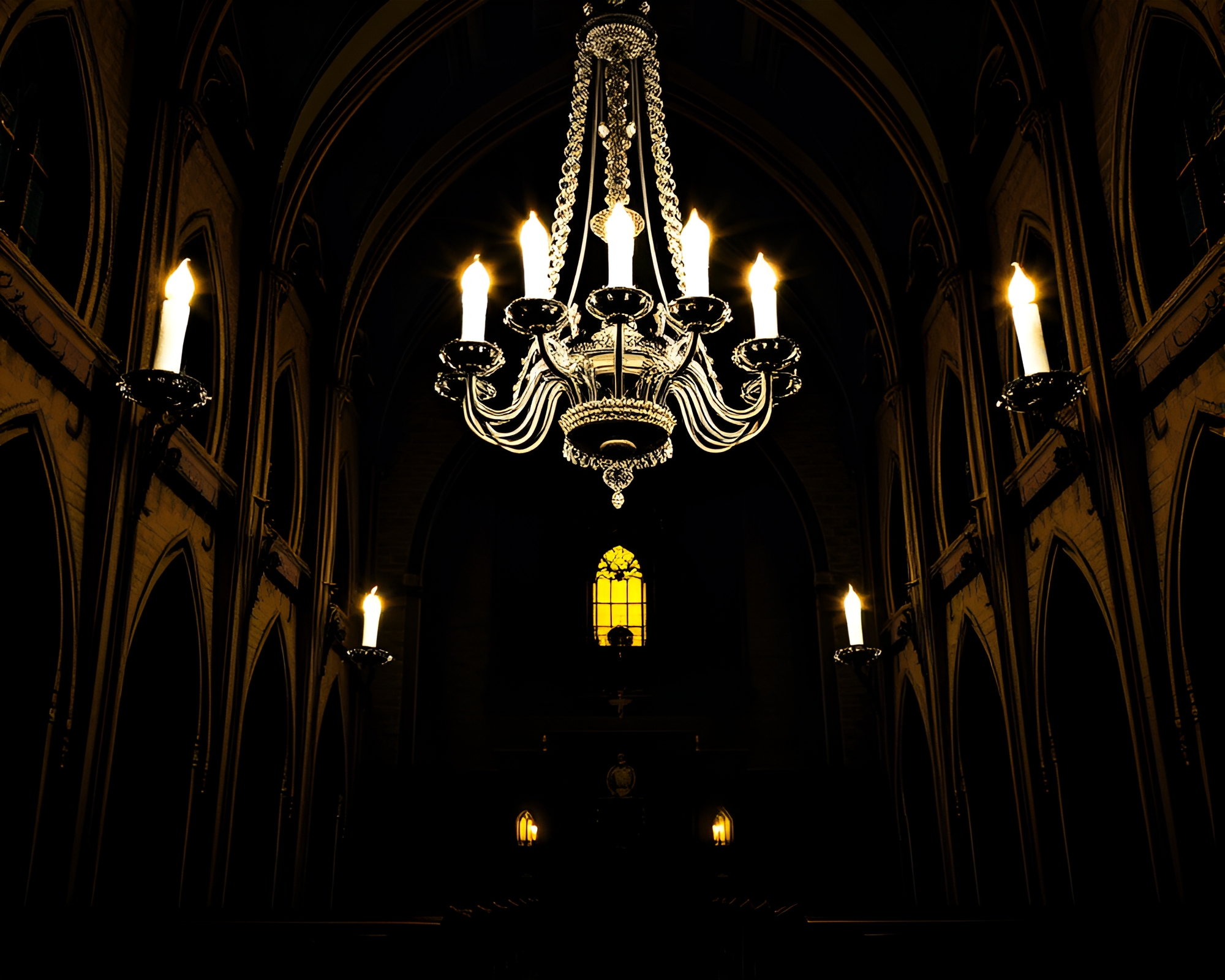Enchanting Blueprint Style Chandelier Illuminated by Candlelight – free AI stock image