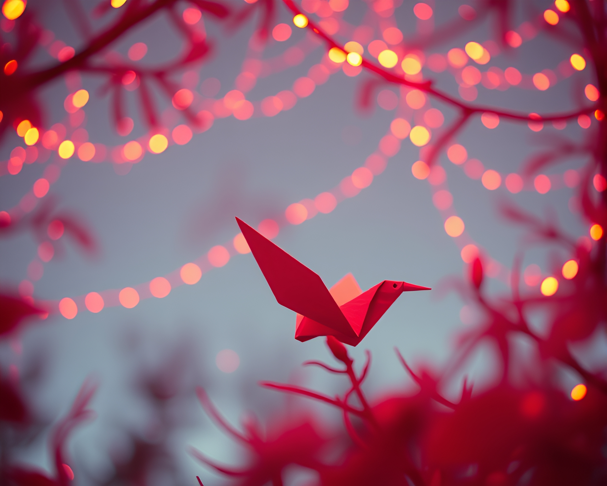 Retrowave Origami Crane in Peachy Glow – free AI stock image