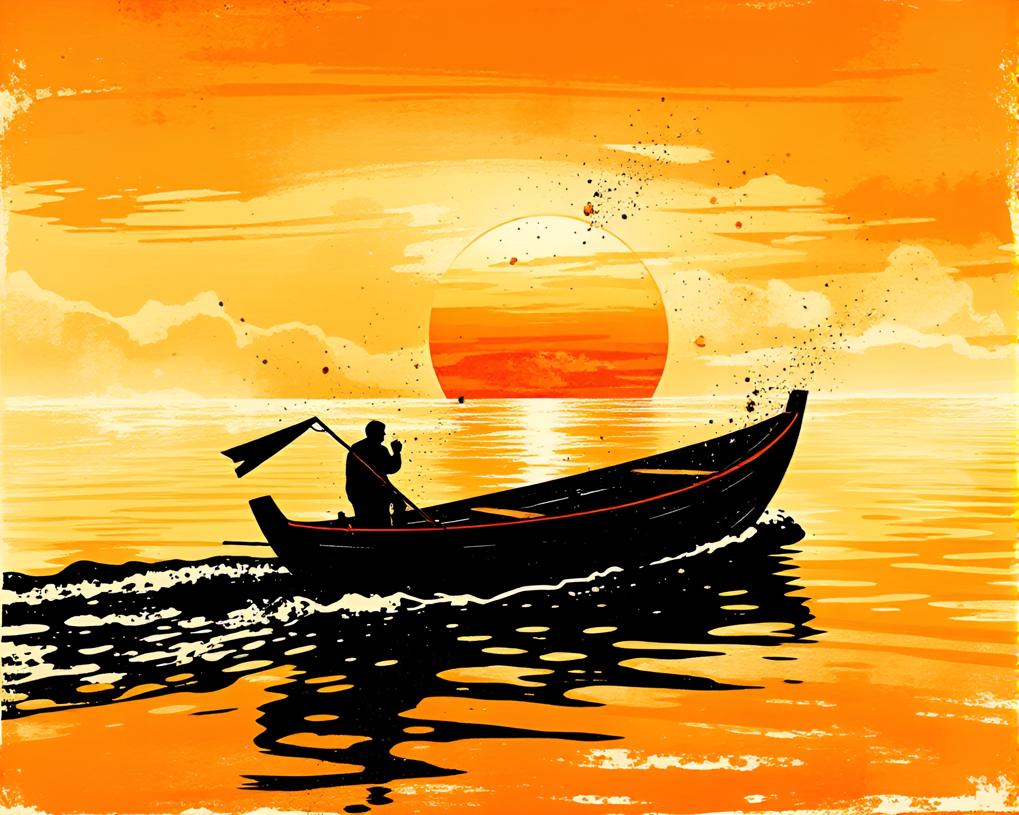 Hydrofoil Boat Ink Splashes at Sunset – free AI stock image