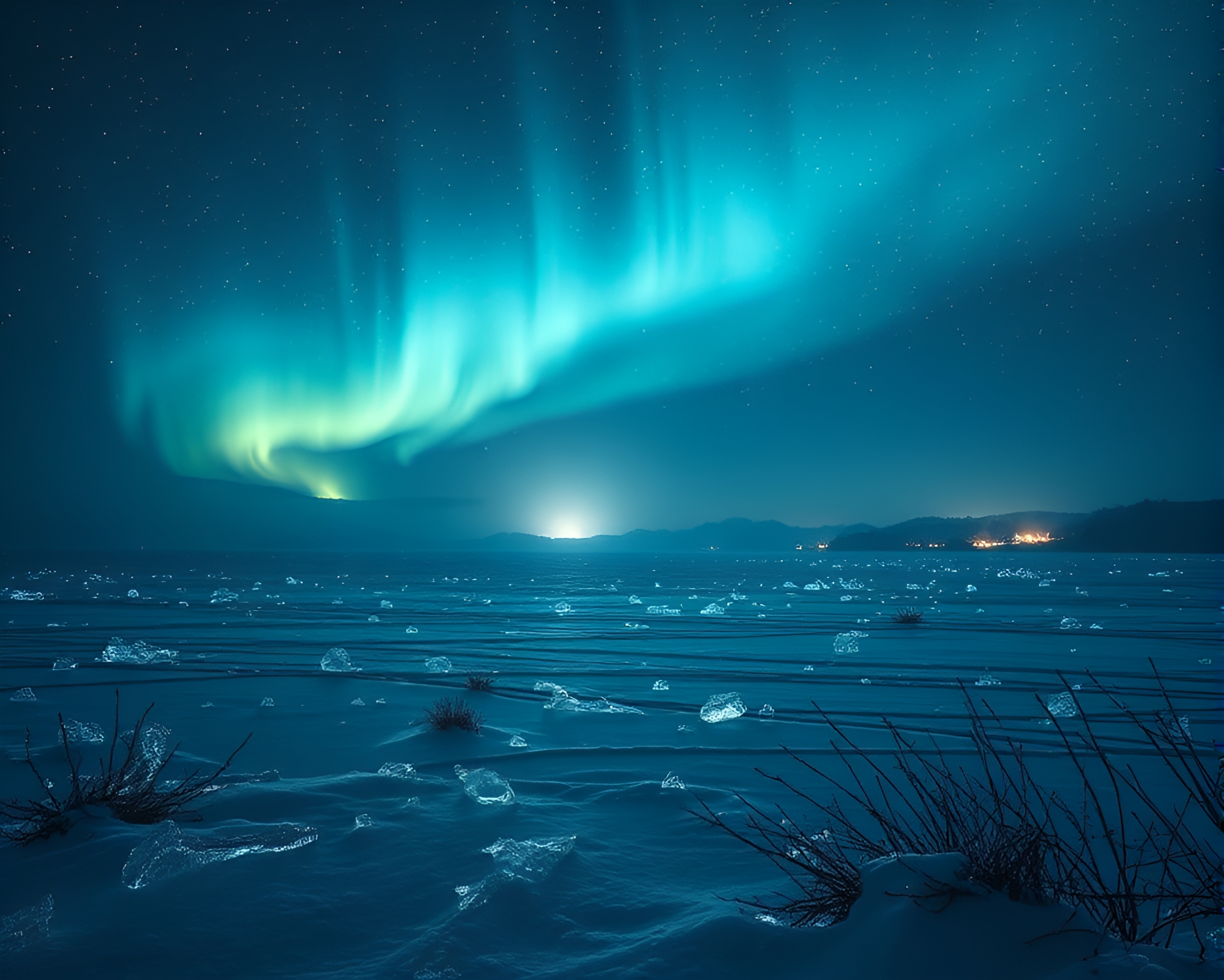 Icy Morse Code Landscape Etching by Torchlight – free AI stock image