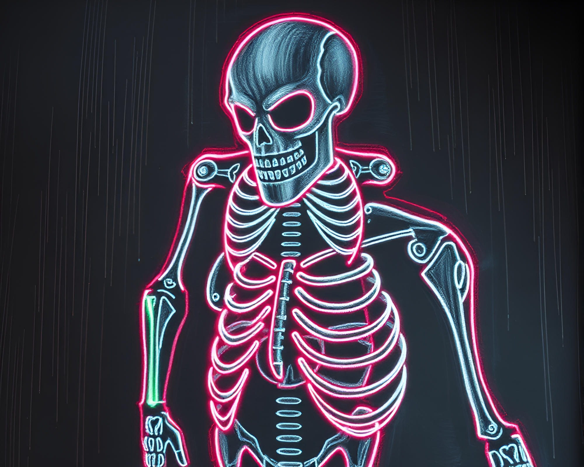 Neon Exoskeleton: Chalk Scrawls in Film Grain Style – free AI stock image