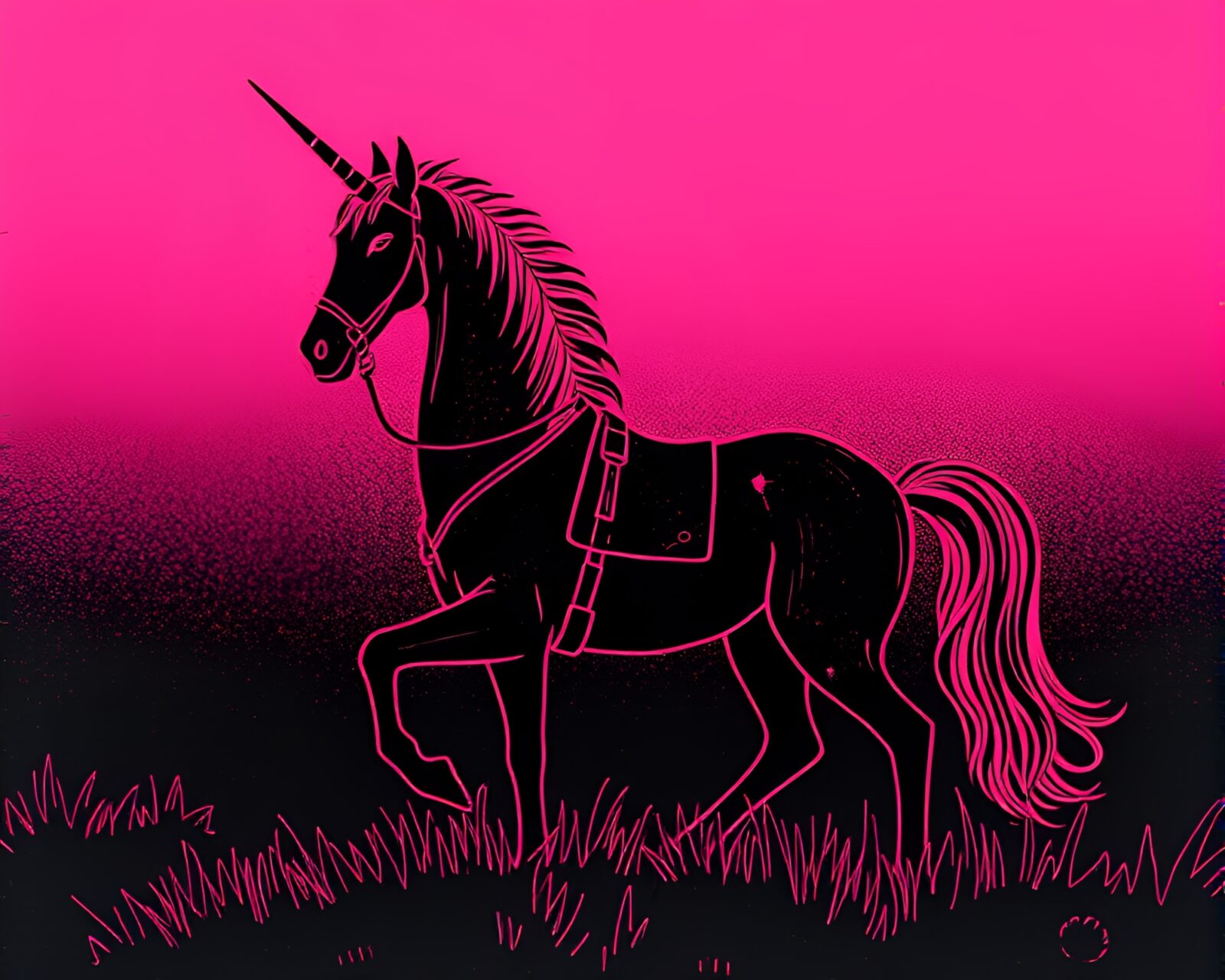 Fantastical centaur in neon-lit film noir style linocut