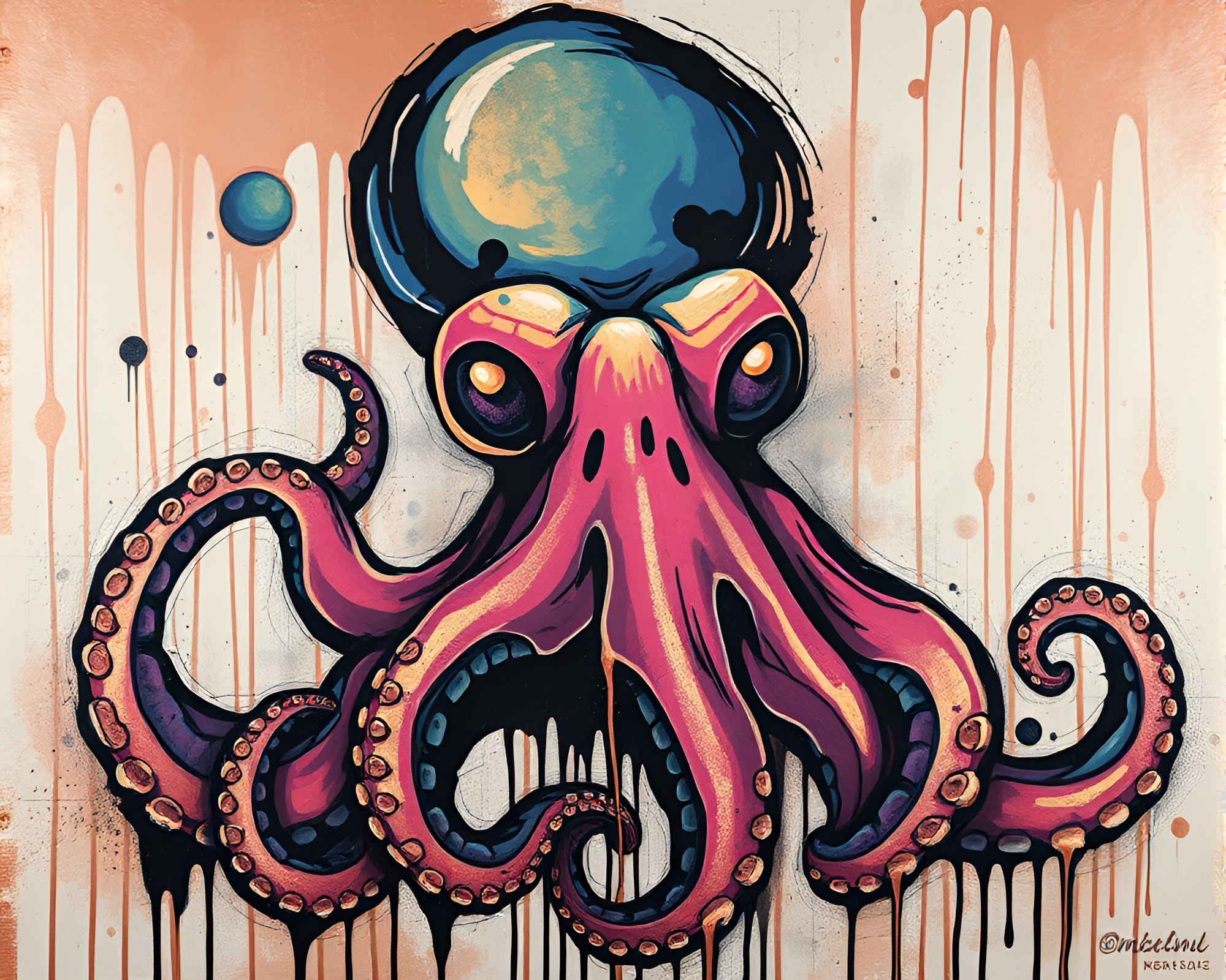 Surreal Octopus Graffiti Art in Rose Gold Cubist Style – free AI stock image