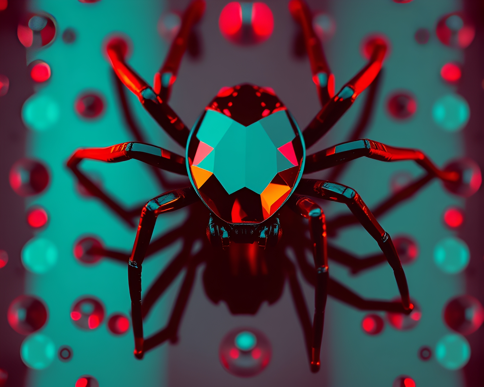 Mechanical Spider Reflection in Ruby Red Halftone – free AI stock image