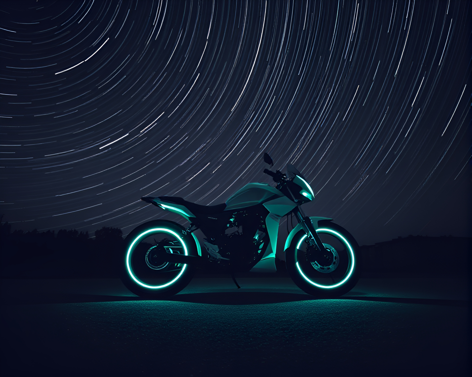 Mint Green Hoverbike Amidst Star Trail – free AI stock image