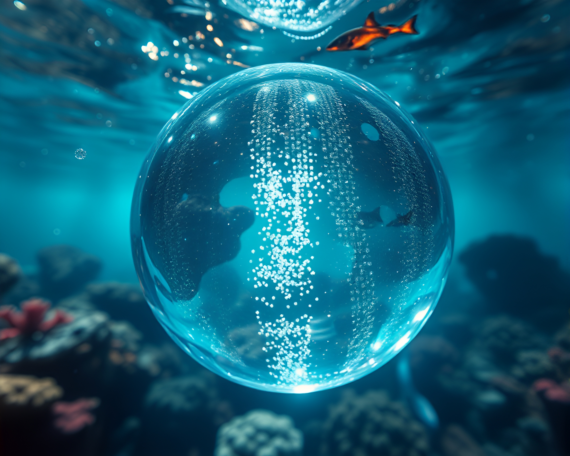 Holographic Underwater Dome with Selective Focus – free AI stock image