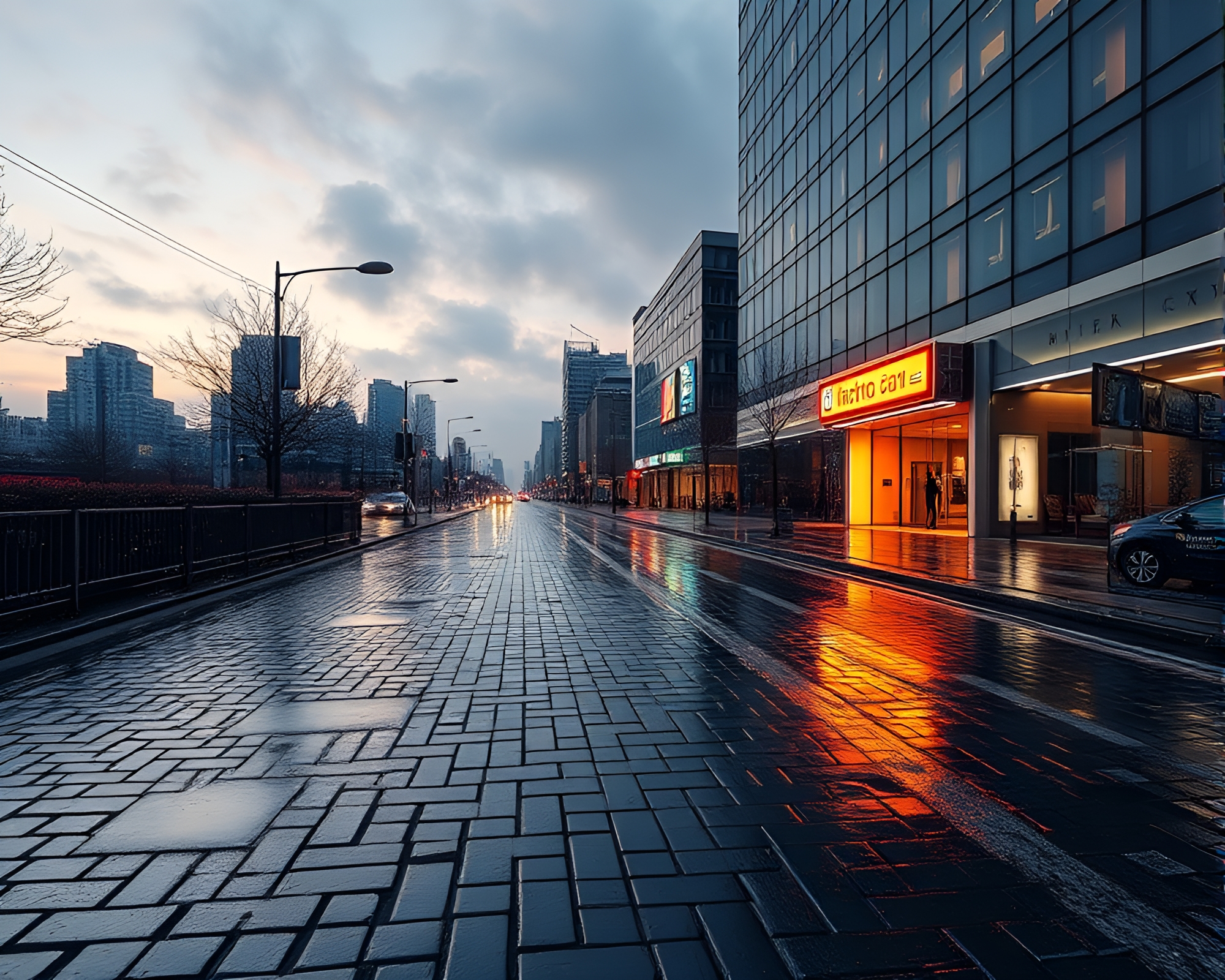 AI Brain Soaking in Afternoon Wet Pavement Ambiance – free AI stock image