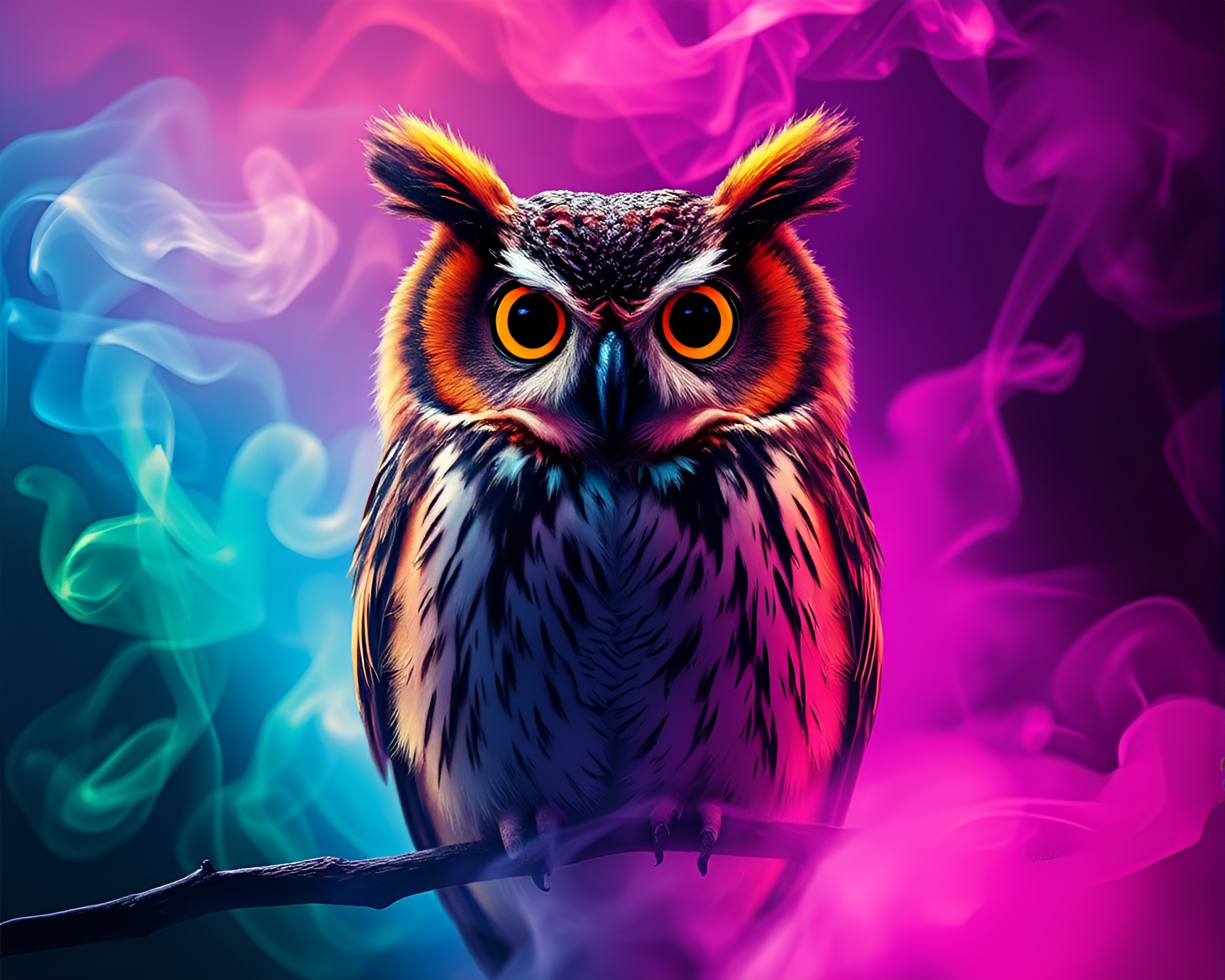 Colorful Owl in Pop Art Smoke Rings – free AI stock image
