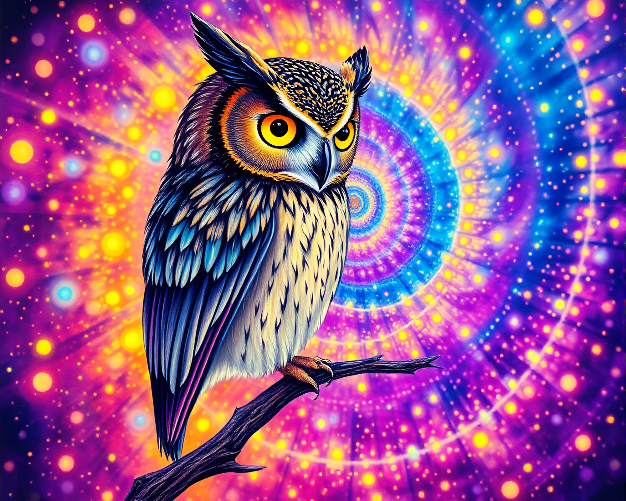 Fibonacci Owl in Ultraviolet Pointillism – free AI stock image
