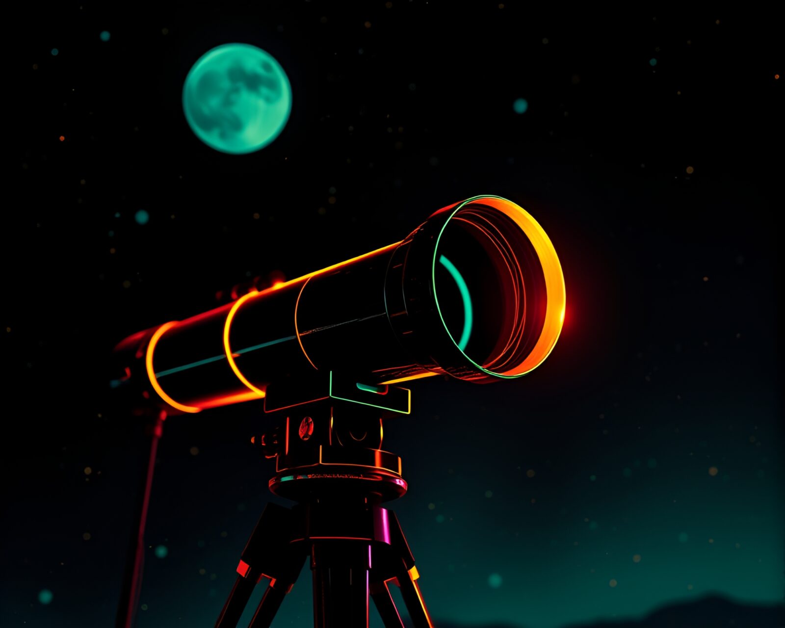 Glowing vintage telescope framed by geometric abstractions