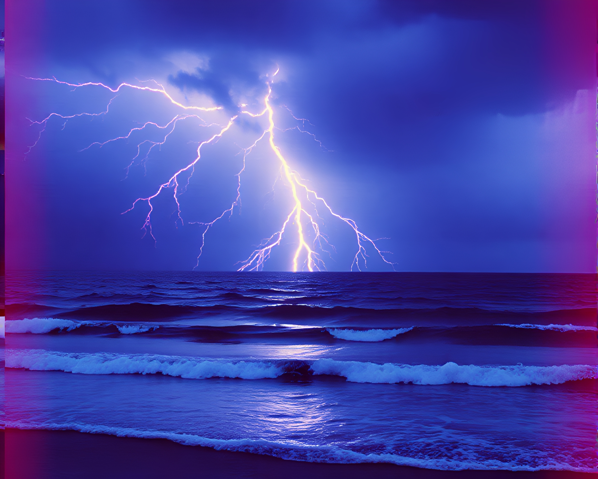Hexagonal Storm: VHS Distorted CGI Ocean Thunderstorm – free AI stock image