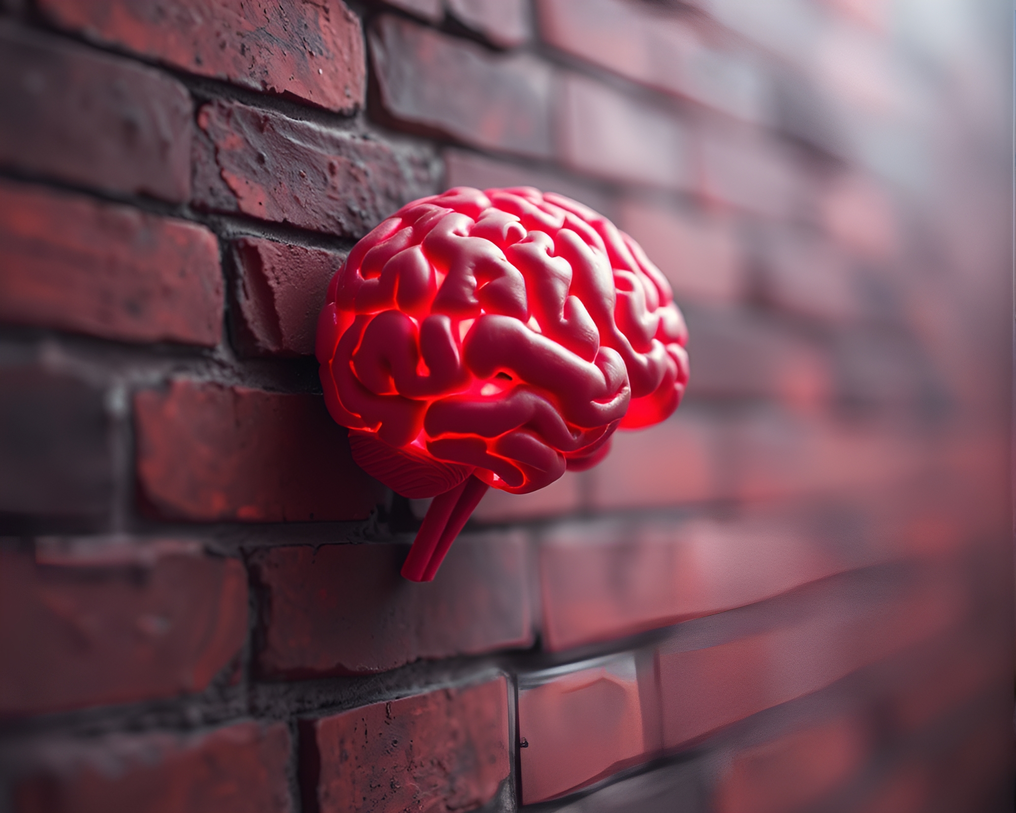 Futuristic AI Brain Meets Pointillism Brick Red Depth – free AI stock image