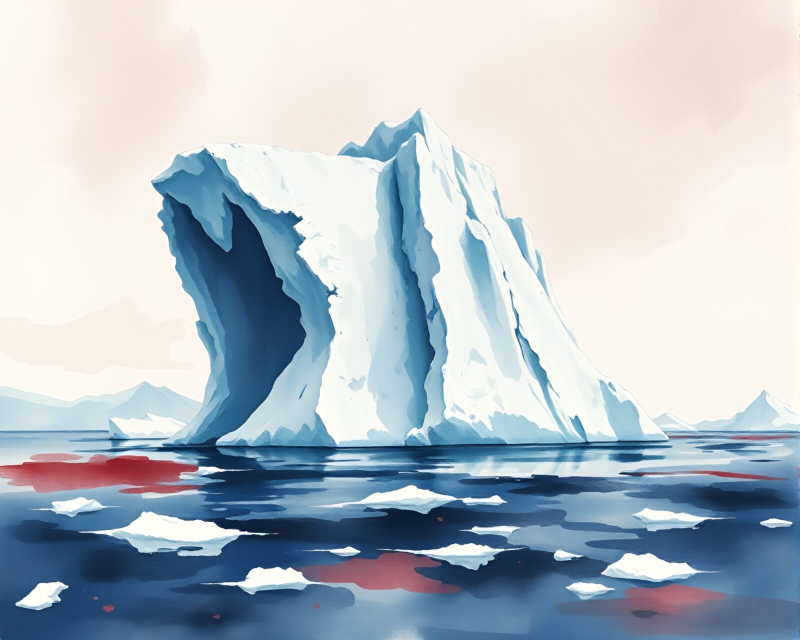 Washed-out colors portray an Arctic iceberg in detailed brushwork