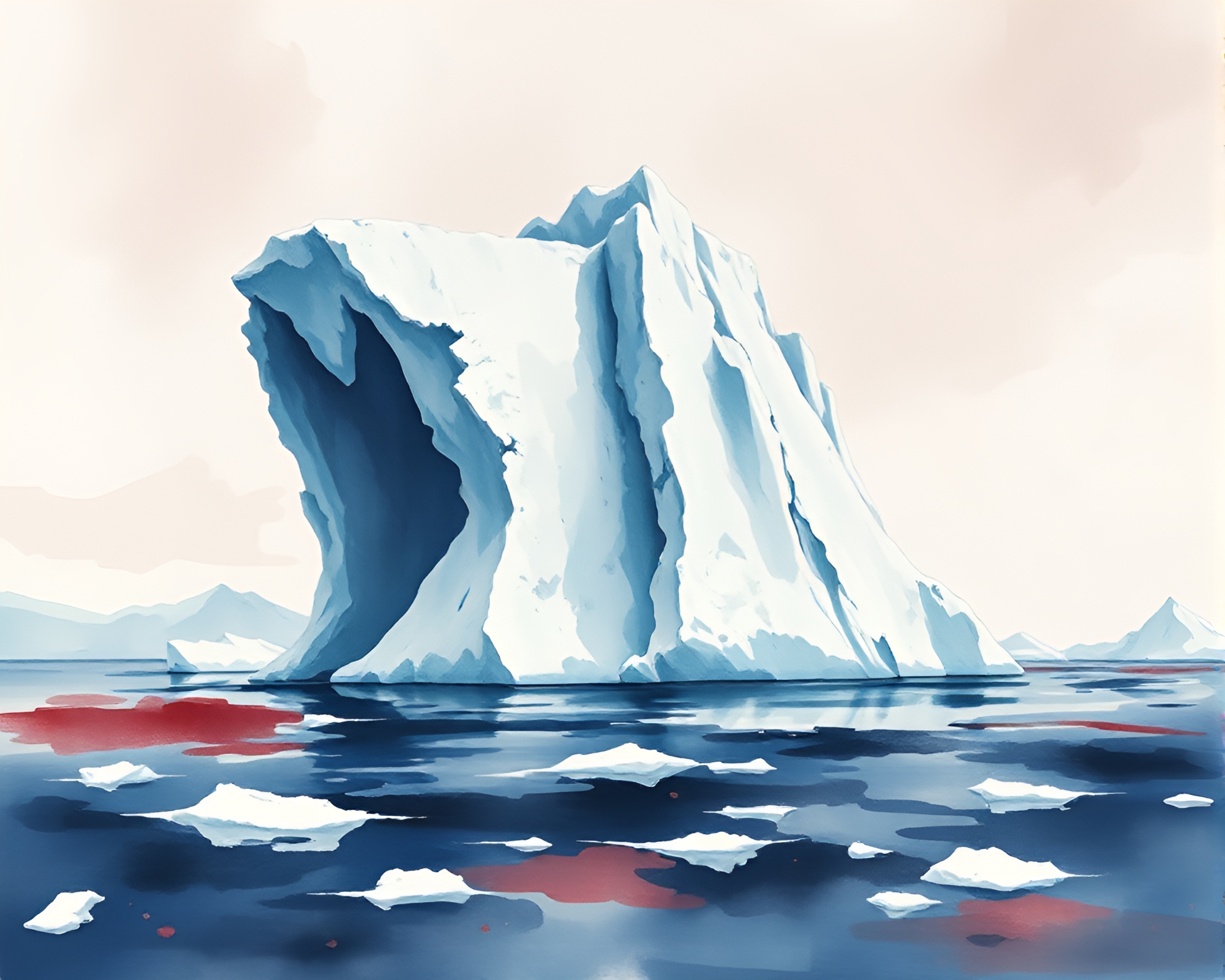 Arctic Iceberg Close-Up in Sumi-e Style – free AI stock image