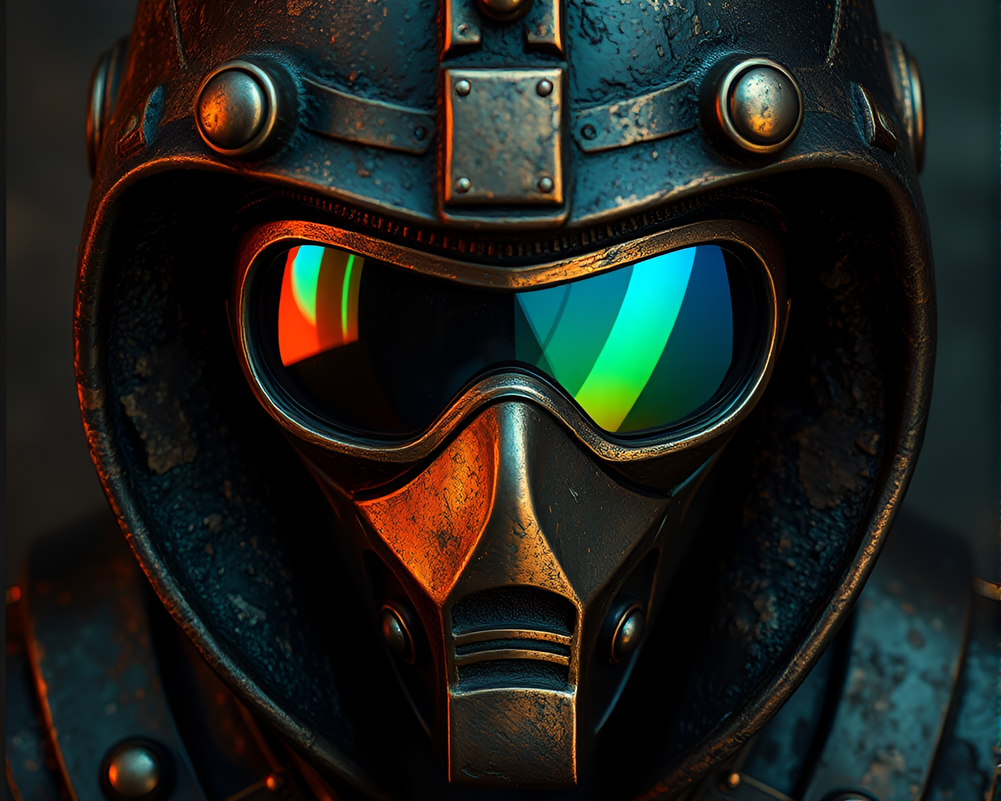 Bronze Cyberpunk Vigilante in Prism Refraction Light – free AI stock image
