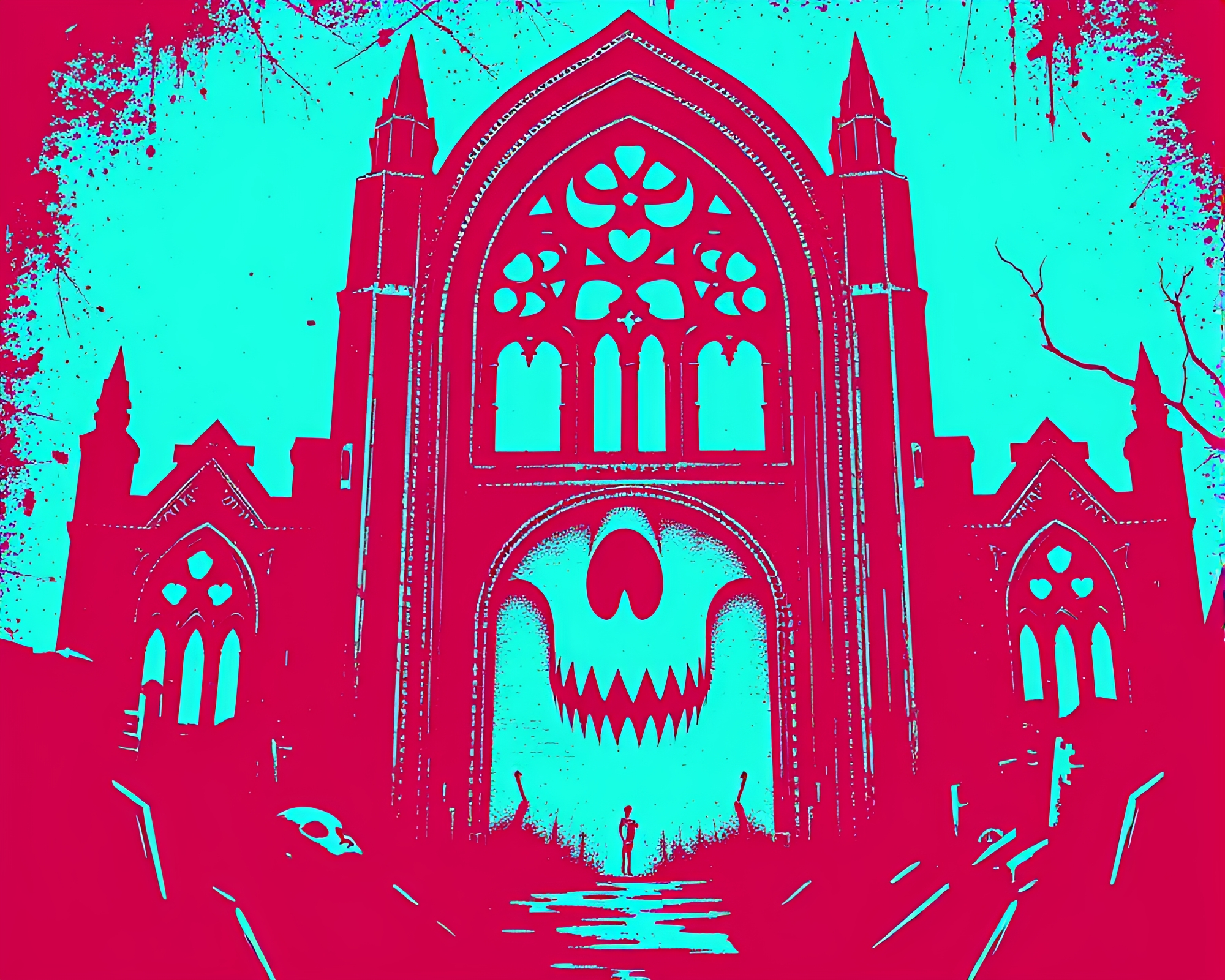 Vector Halftone Gothic Horror Composition – free AI stock image