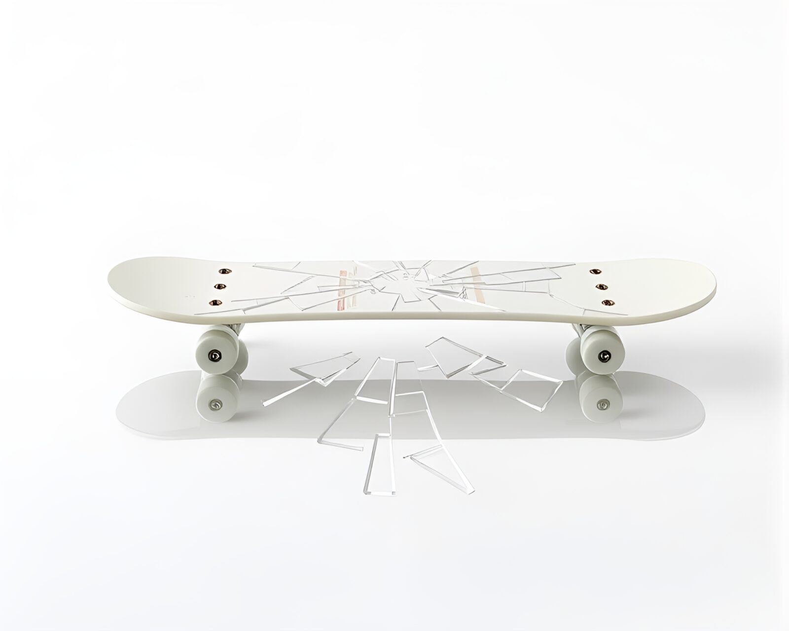 Collage of broken glass pieces with white hoverboard