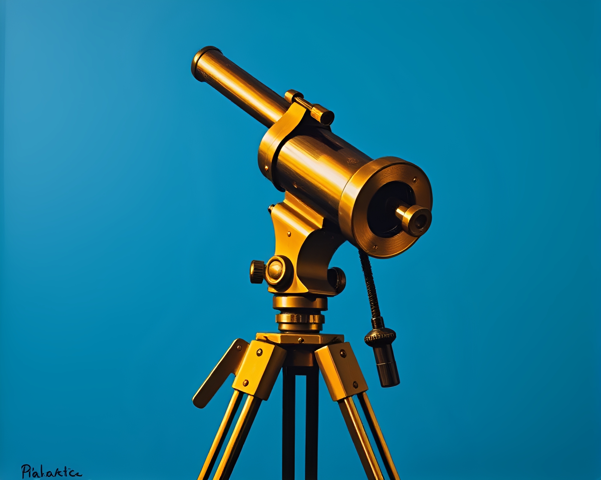 Brass Telescope Silhouette in Steel-Blue Gouache Painting – free AI stock image