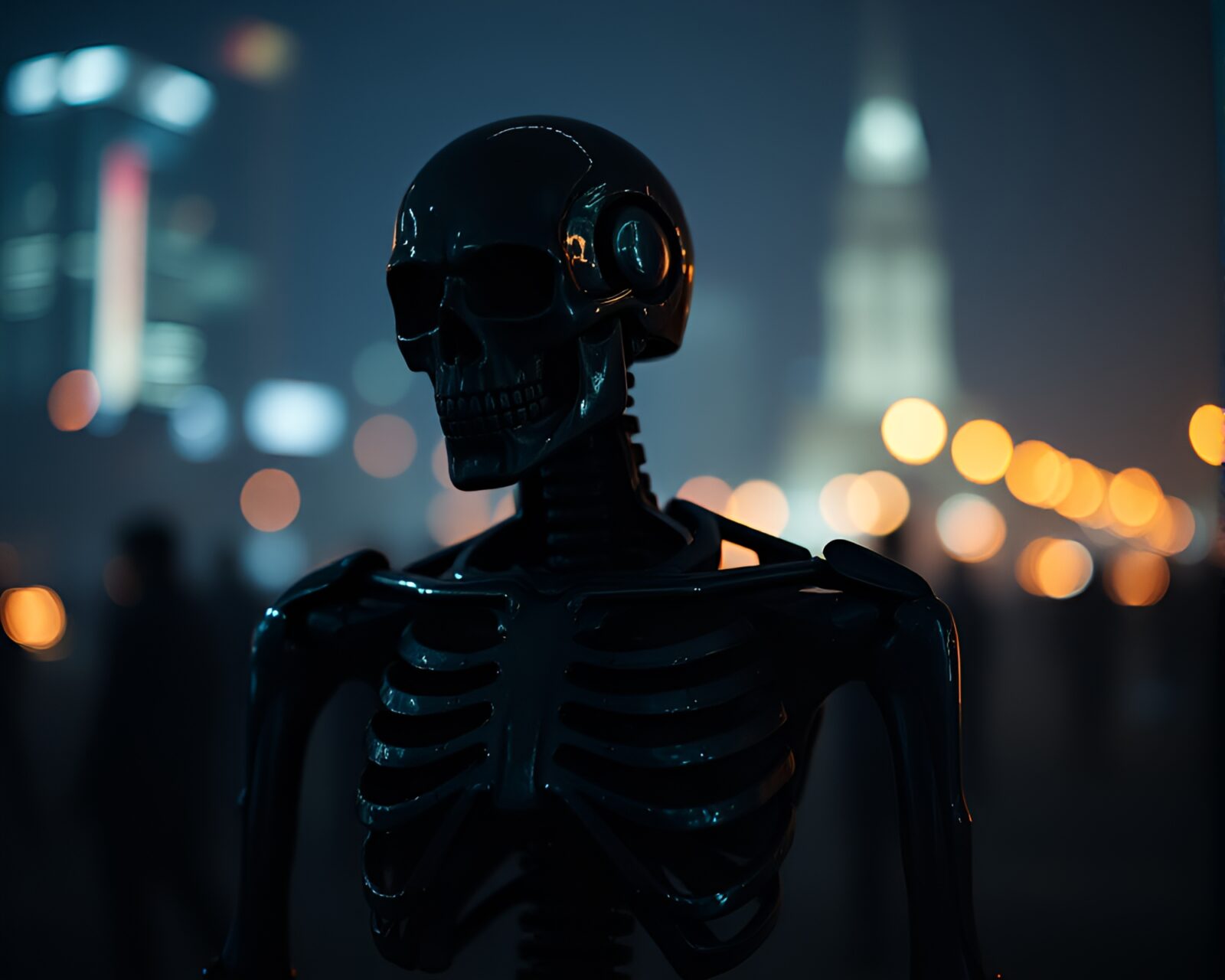 Mysterious underexposed image of high-tech exoskeleton suit design