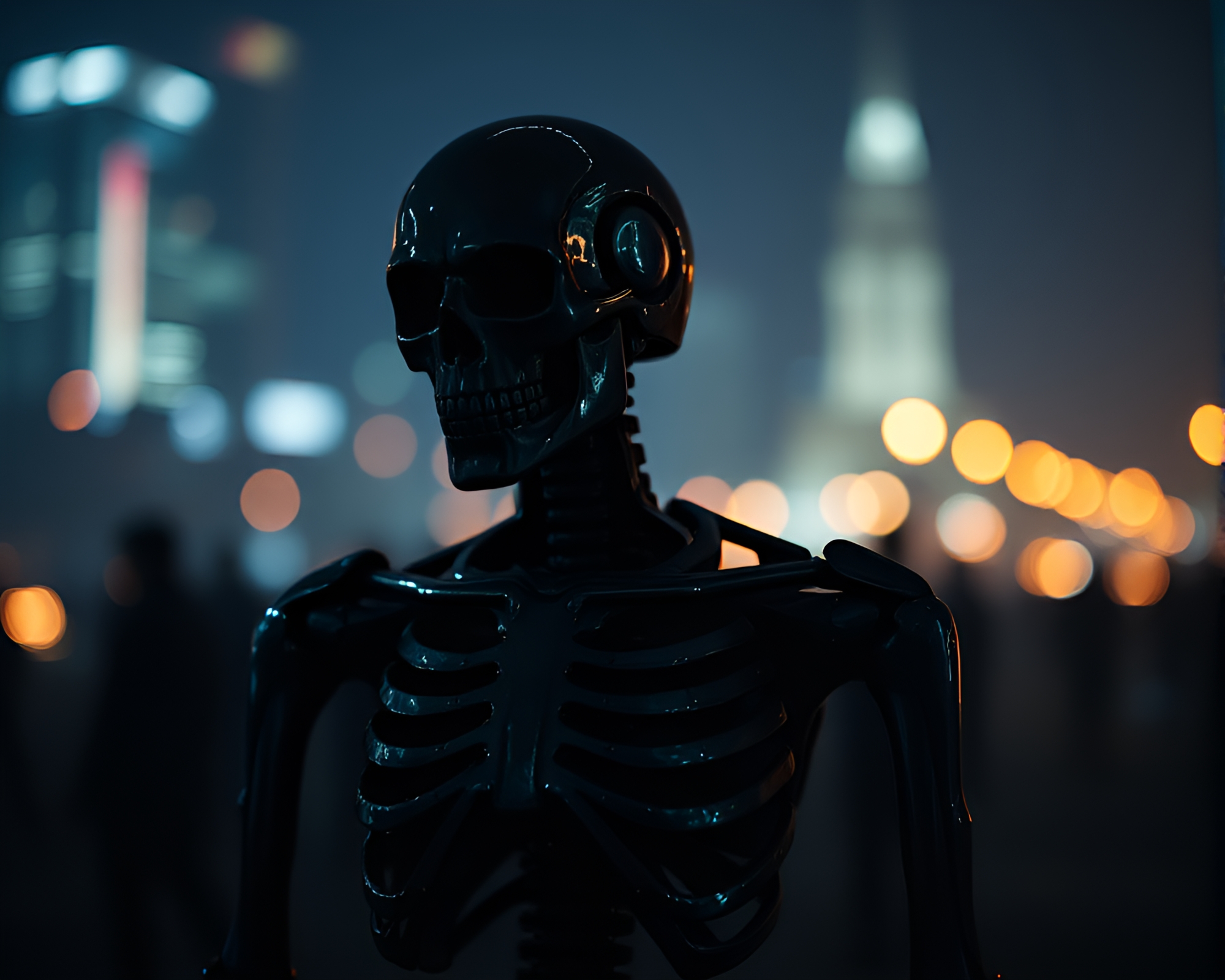 Futuristic Exoskeleton Suit Blueprint in Foreground – free AI stock image