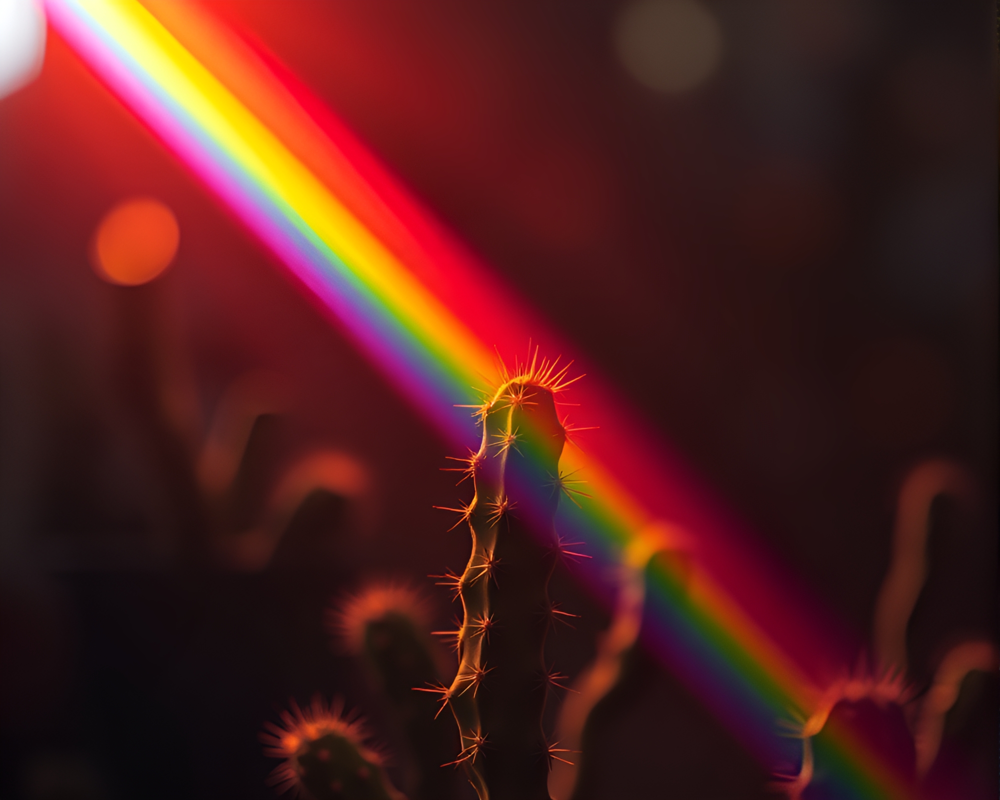 Vibrant Neon Cactus in Ink Wash Bokeh Lights – free AI stock image