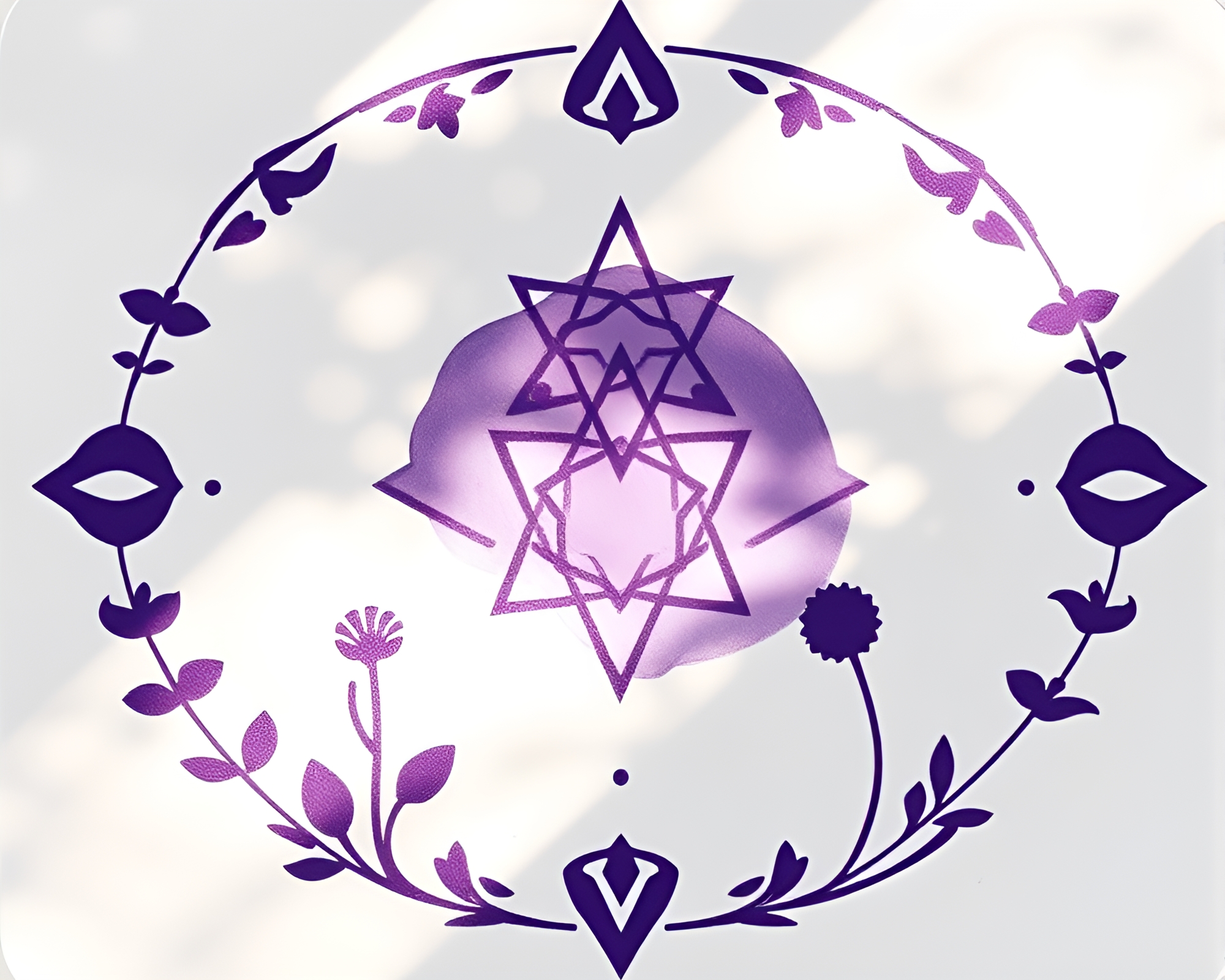 Botanical Alchemy: Amethyst Shadows and Stencil Glyphs – free AI stock image