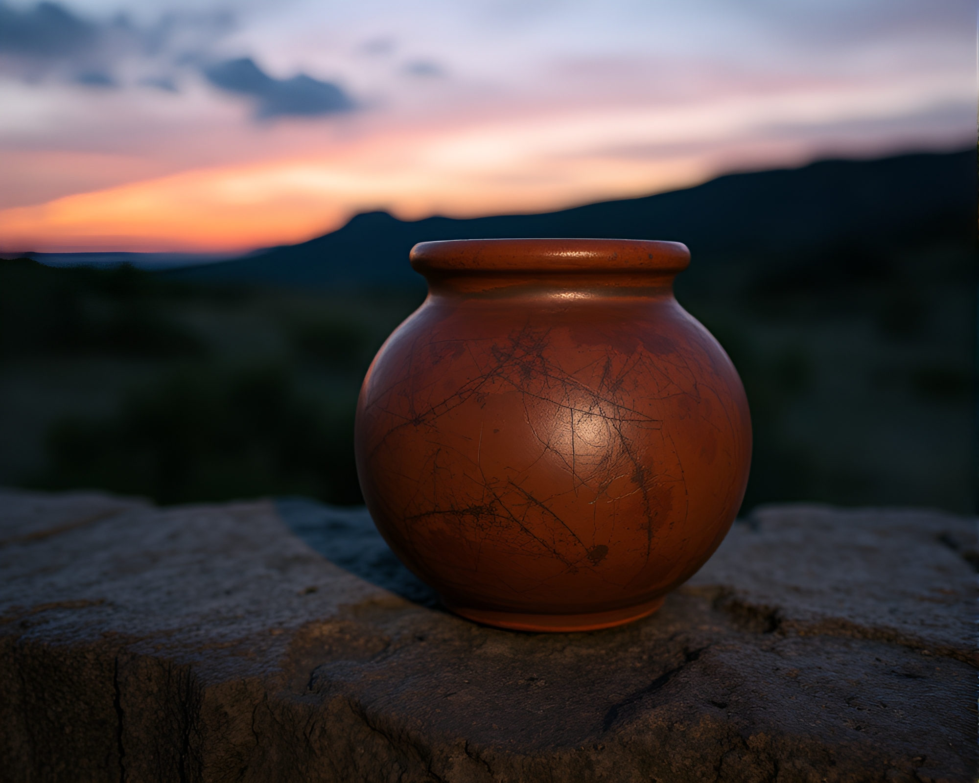 Rustic Pottery in Dusk Twilight with Metallic Scratches – free AI stock image