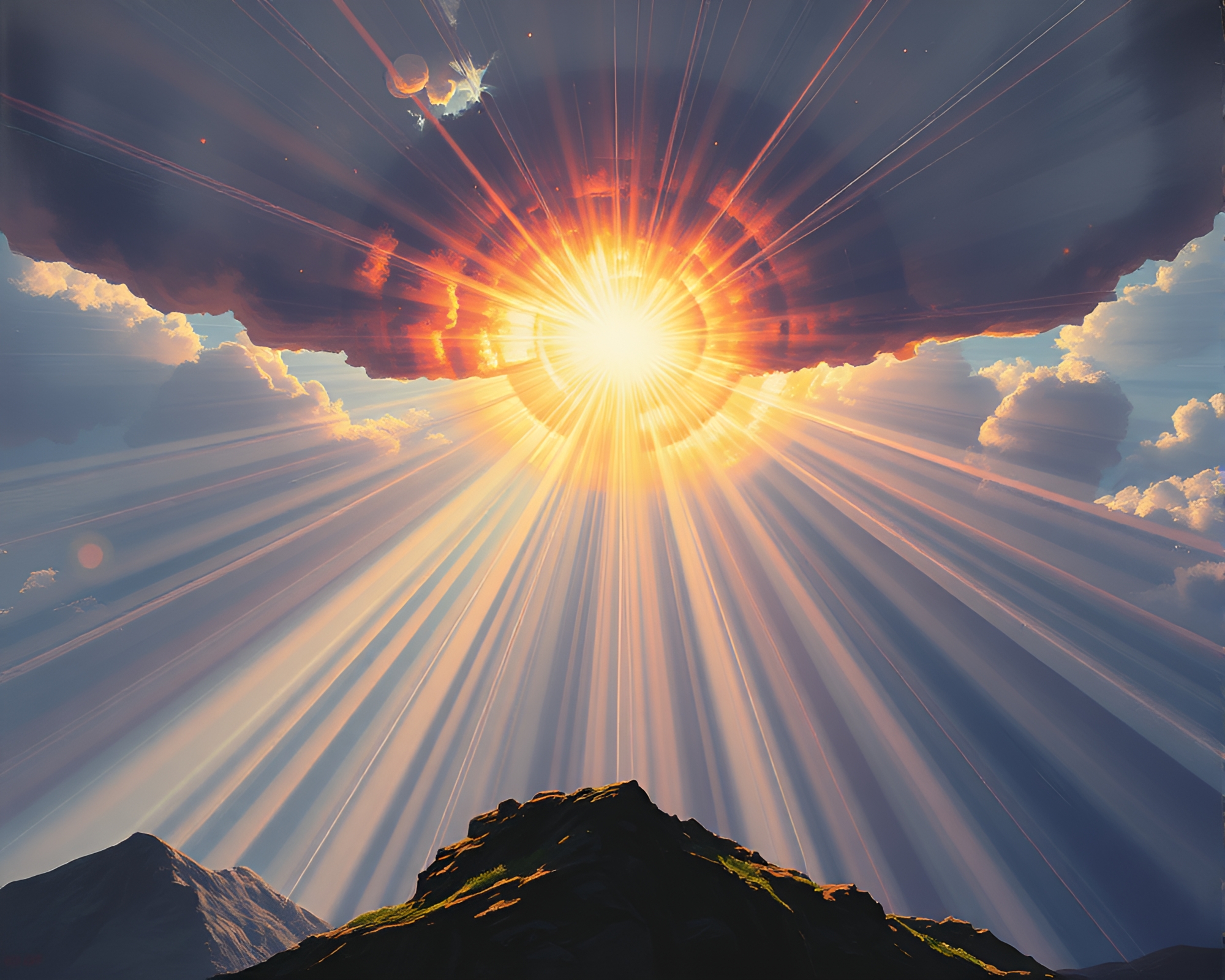 Surreal Oil Painting with Divine Light Rays – free AI stock image