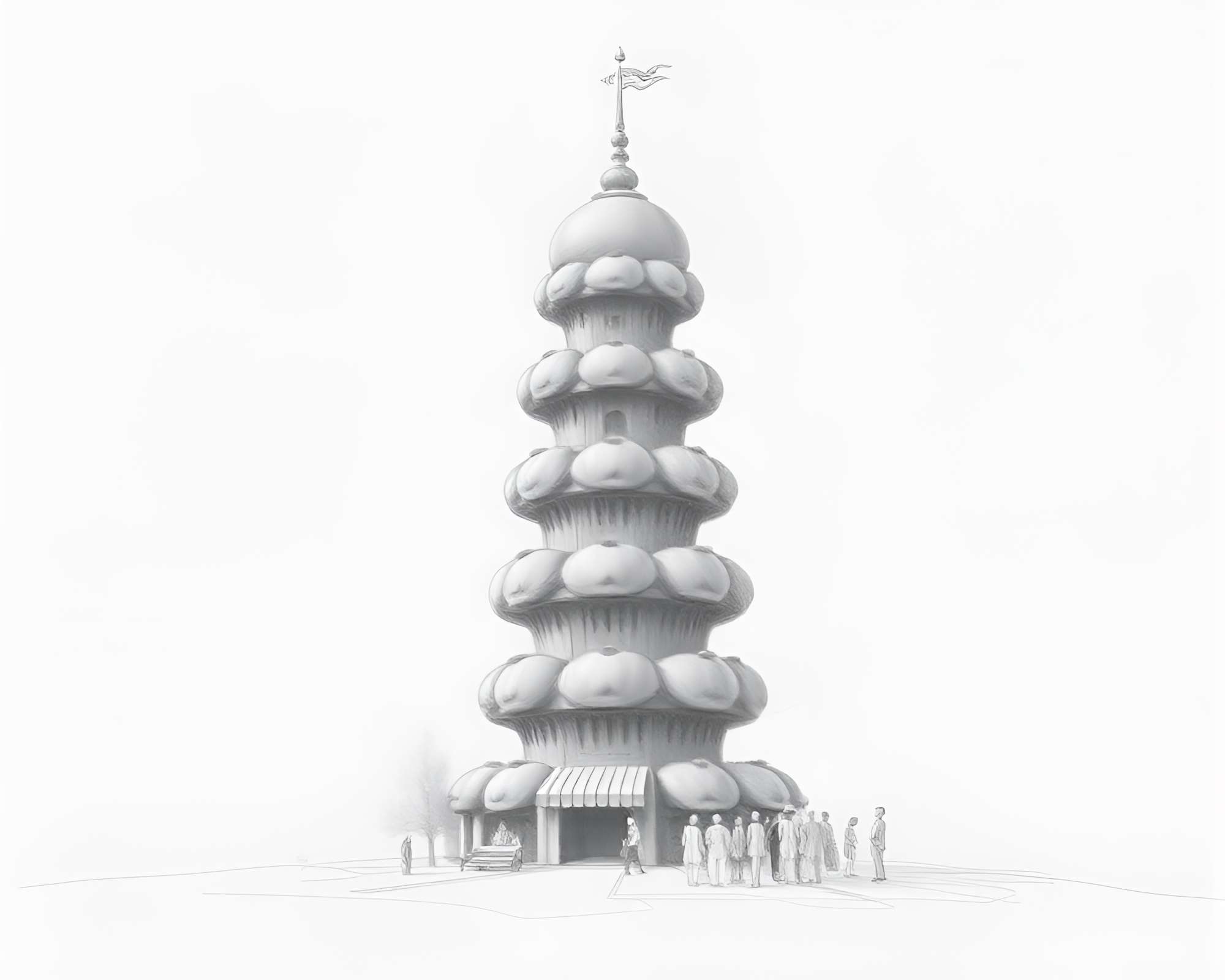 Cupcake Tower in Smoky Night Skies Pencil Sketch – free AI stock image