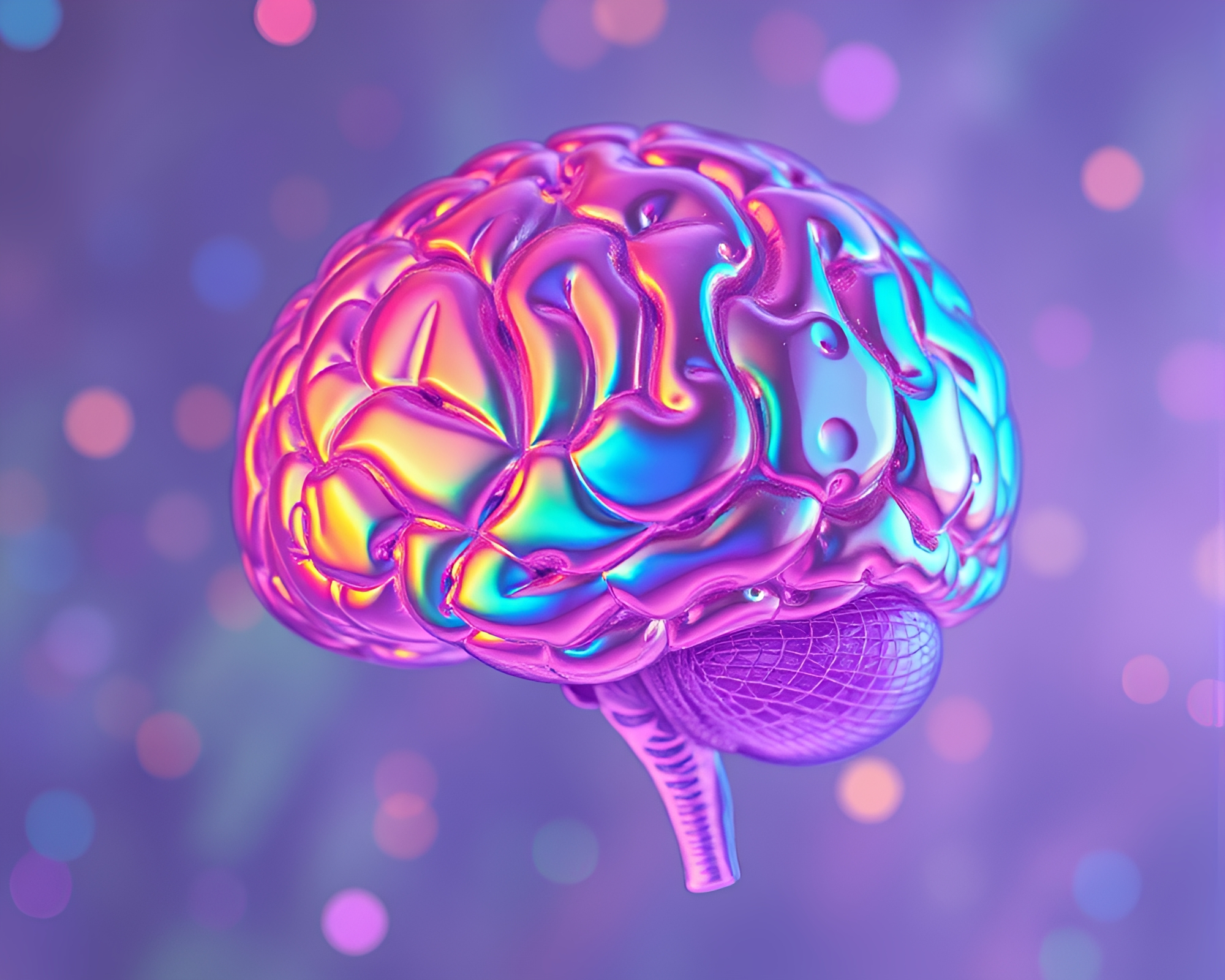 Iridescent AI Brain in Vaporwave Soap Film – free AI stock image