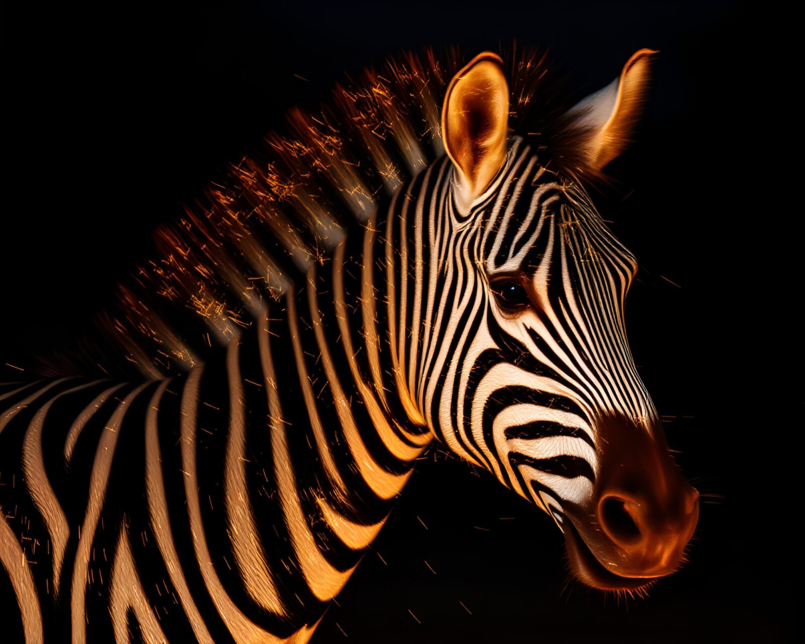 Abstract artistic composition of zebra stripes blending with sparkling metallic hues
