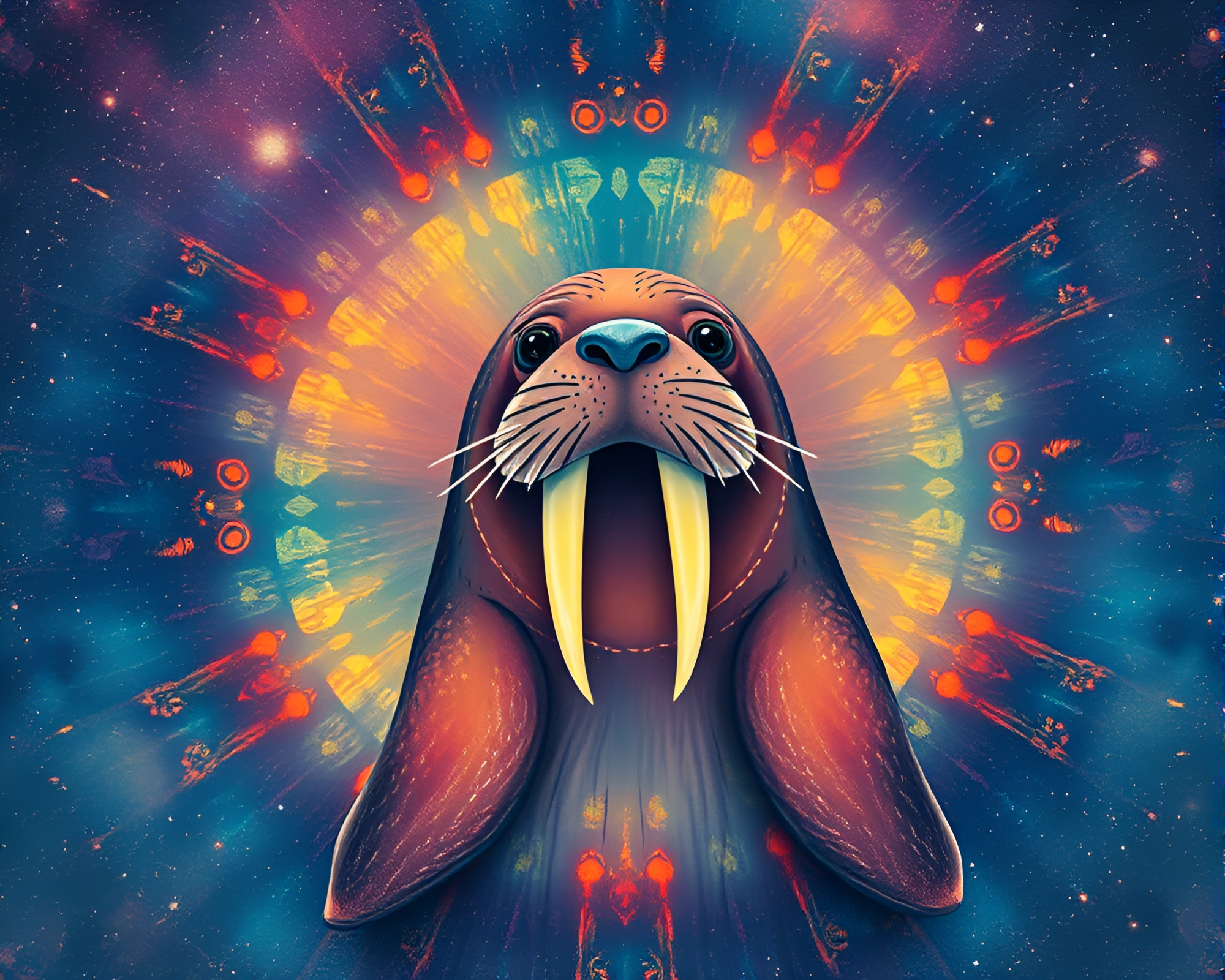 Vibrant Walrus Galaxy: Children’s Book Illustration – free AI stock image