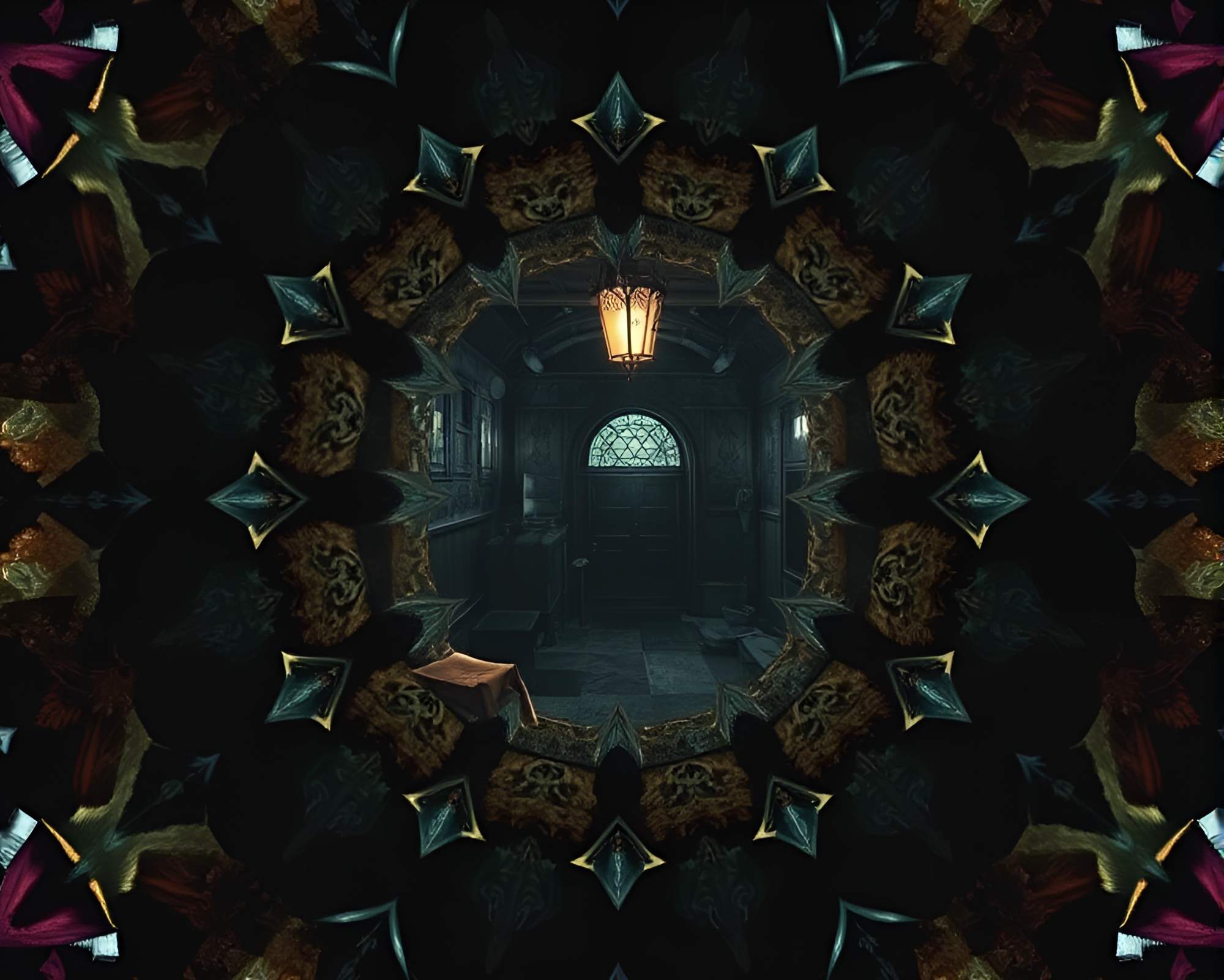 Gothic Horror Kaleidoscope Collage in Basement Gloom – free AI stock image