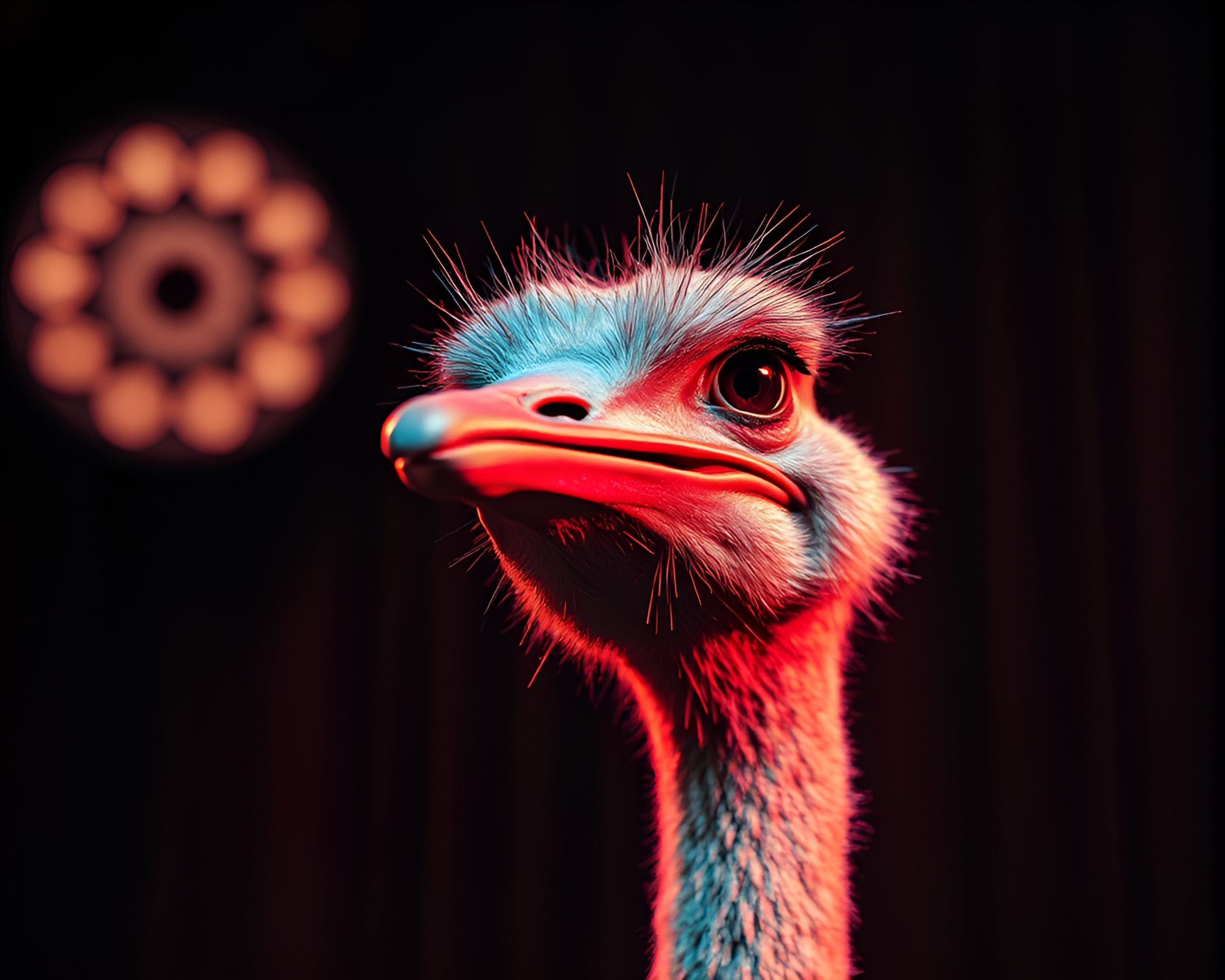 Infrared Vector Halftone Ostrich with Theatrical Lighting – free AI stock image