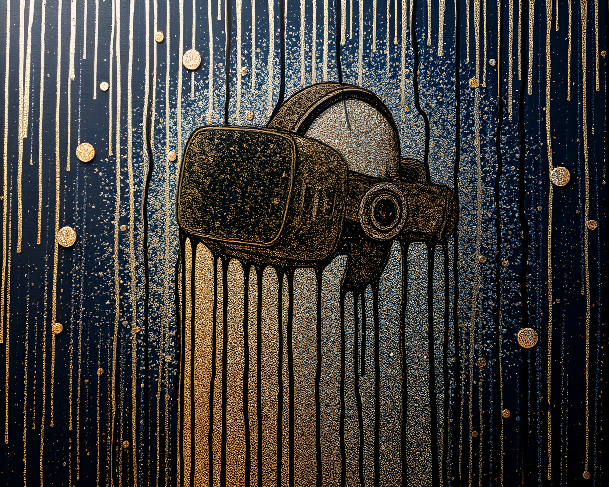 Futuristic Virtual Reality Hub Crosshatched in Dripped Paint – free AI stock image