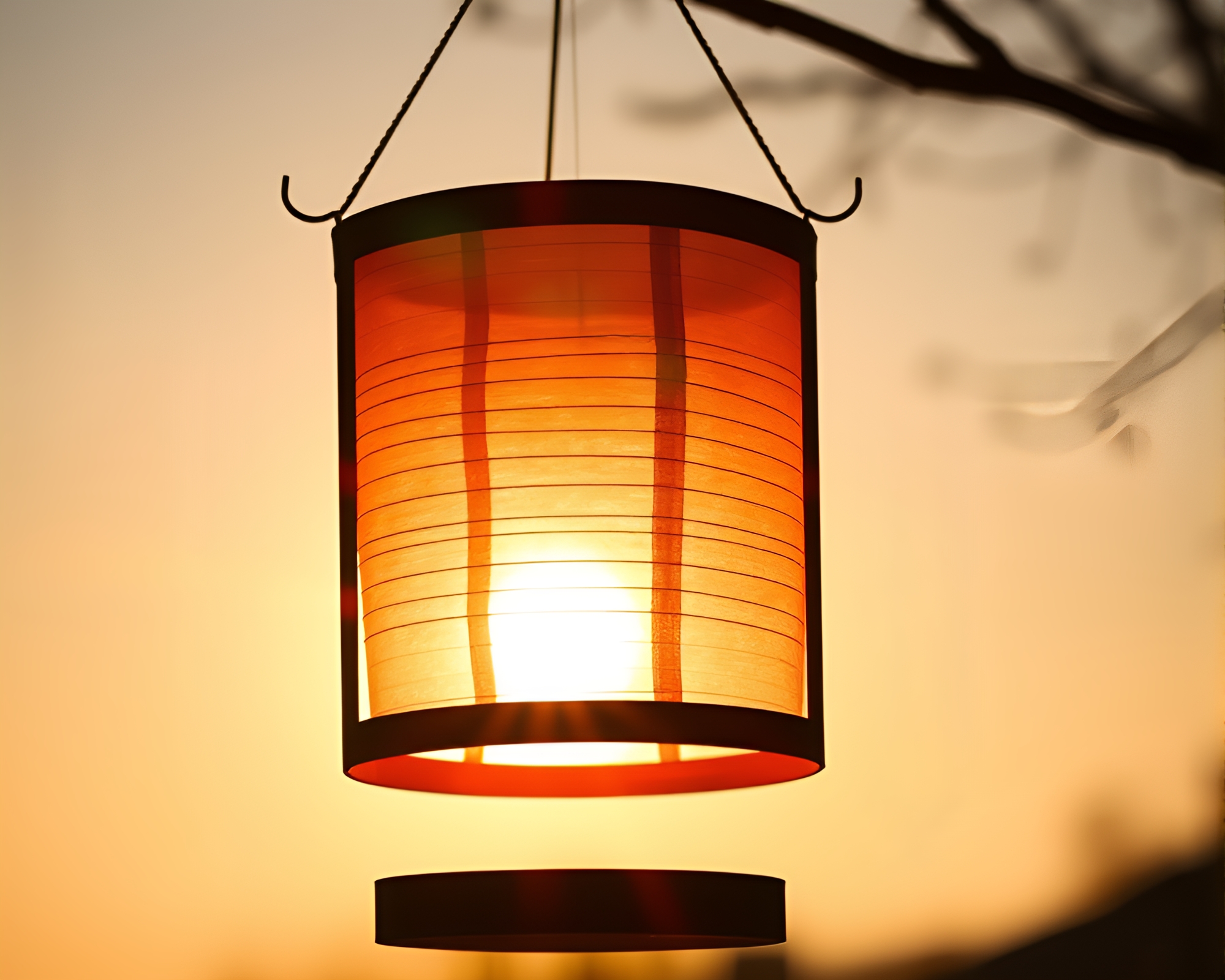 Silhouette Paper Lanterns in Copper Tones with Lens Flare – free AI stock image