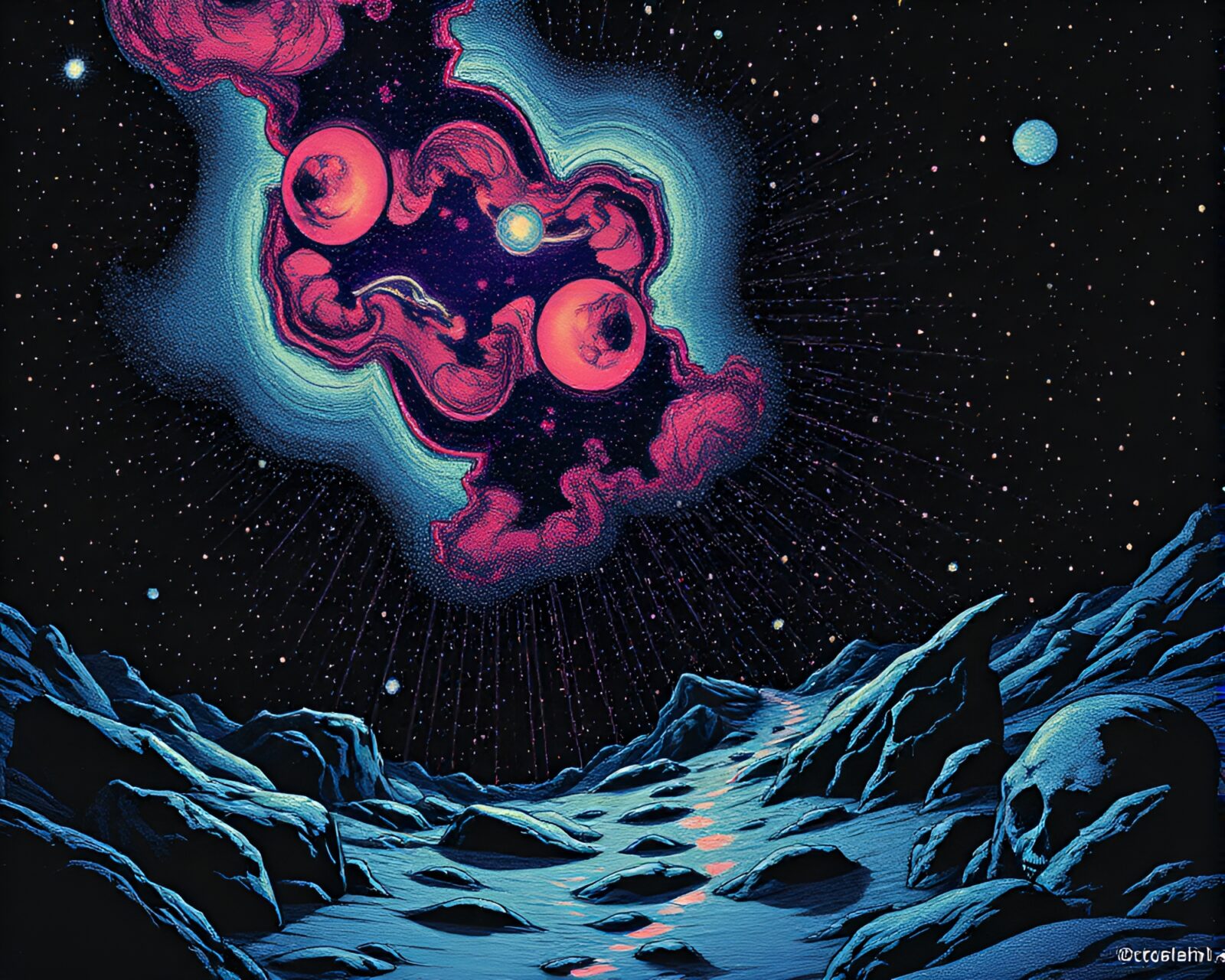 Pixel art of a space-themed astral projection scene.