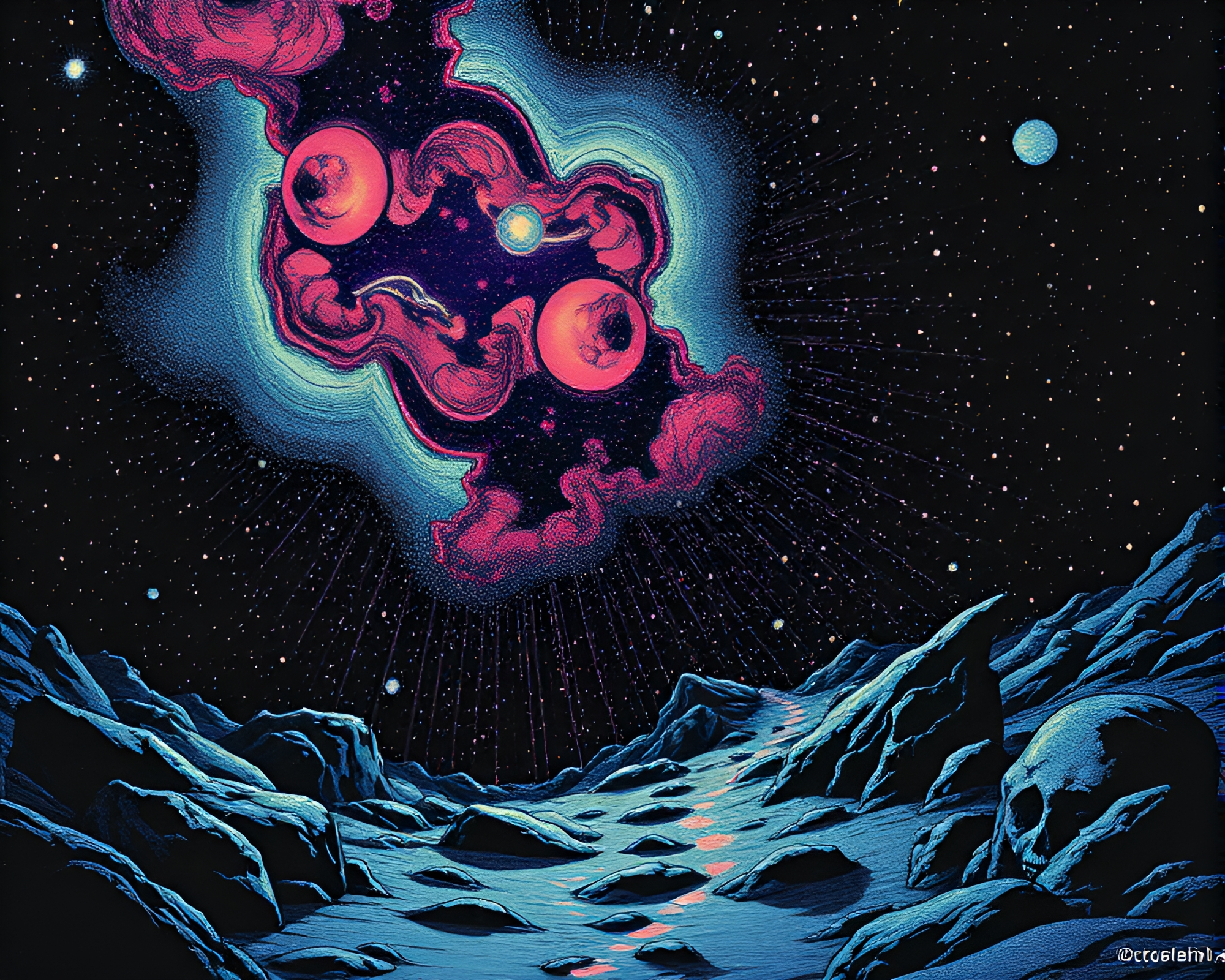 Retro Astral Projection Linocut – free AI stock image
