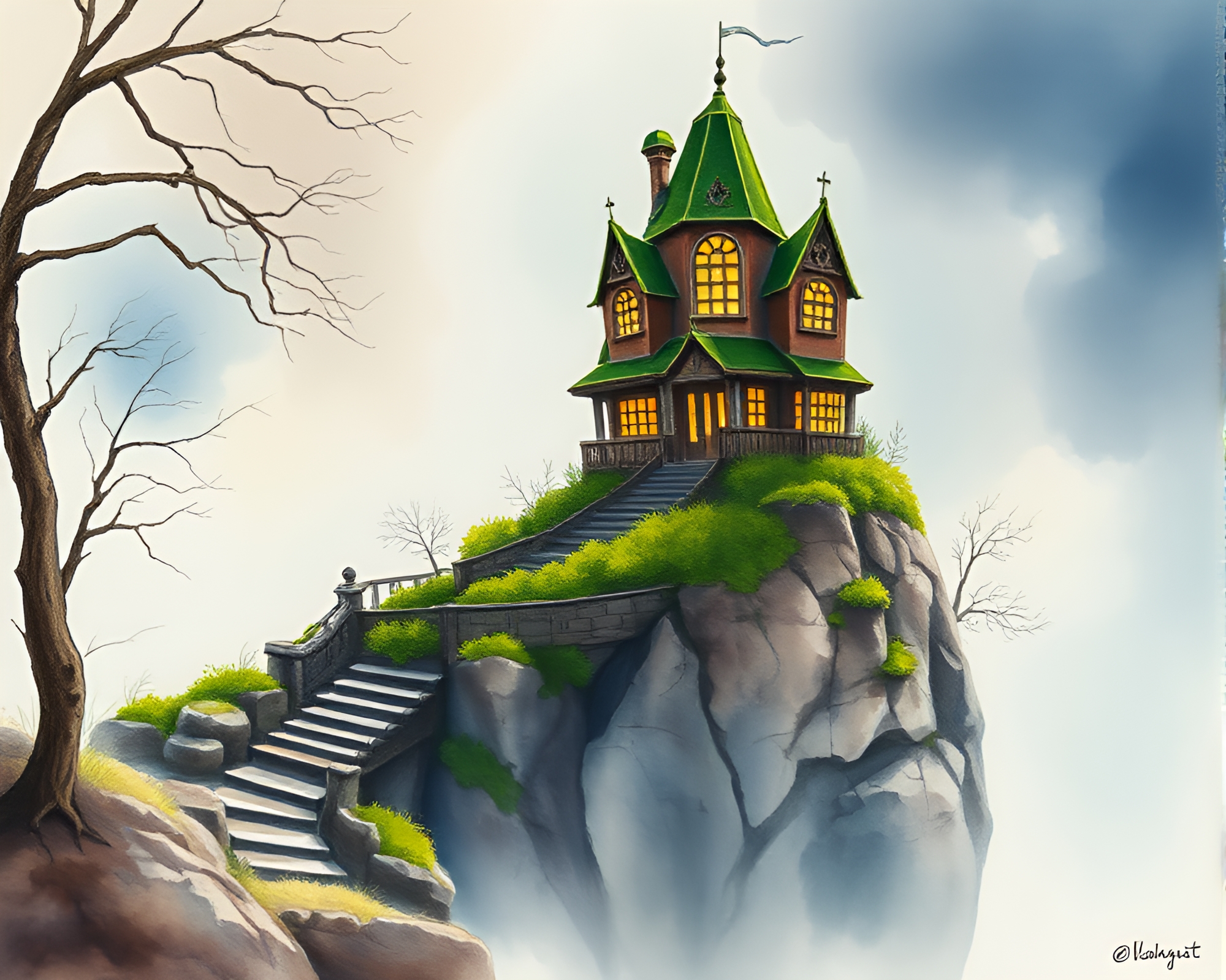 Moss-Covered Rock in Opera-House Glow Shadow Play – free AI stock image