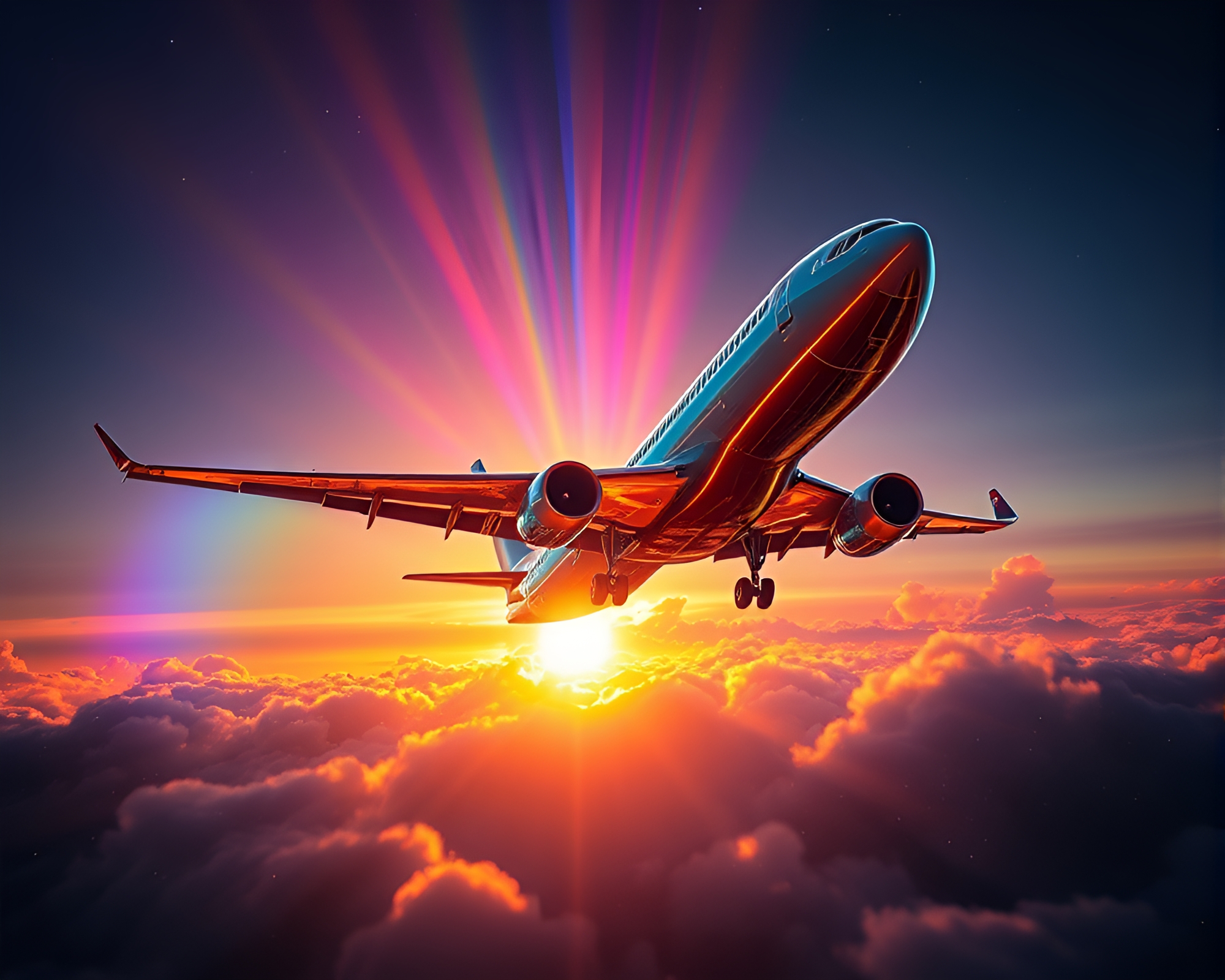 Fractal Rainbow Refraction in Generative Airplane Light – free AI stock image