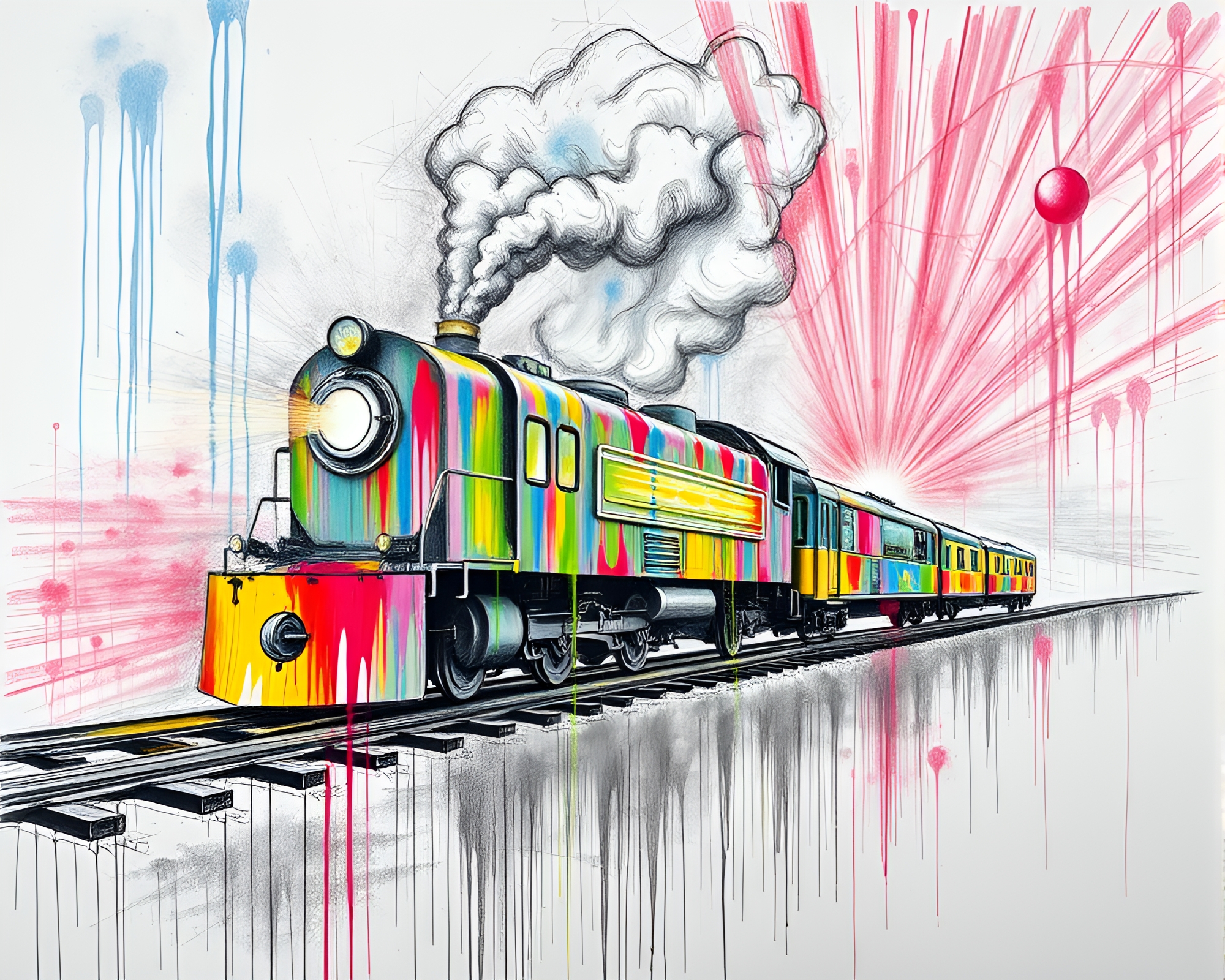 Ethereal Magnetic Levitation Train with Splattered Spray Paint – free AI stock image