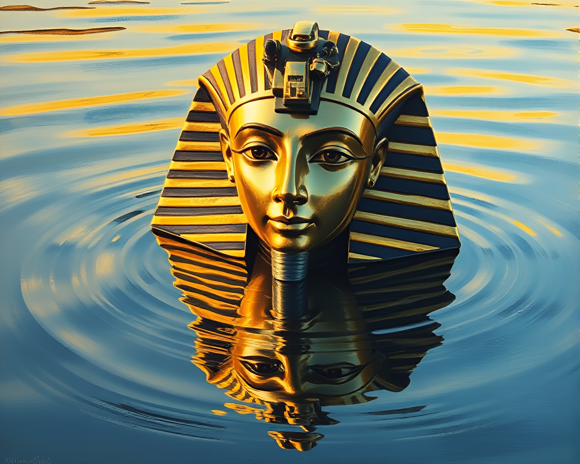 Pharaoh’s Mask Water Reflection Impressionist Painting – free AI stock image