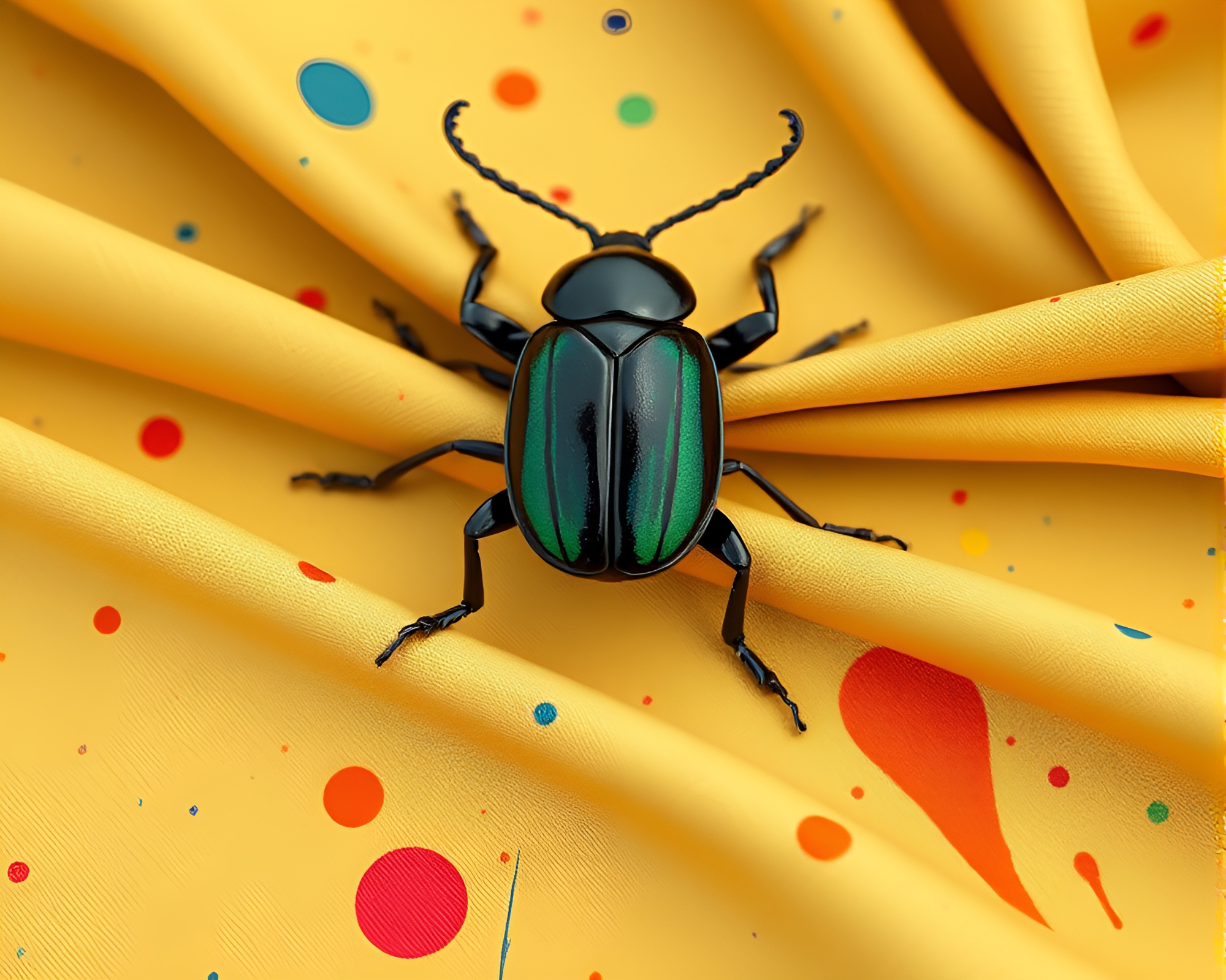 Low-Poly Beetle Emerges Through Fabric Folds – free AI stock image