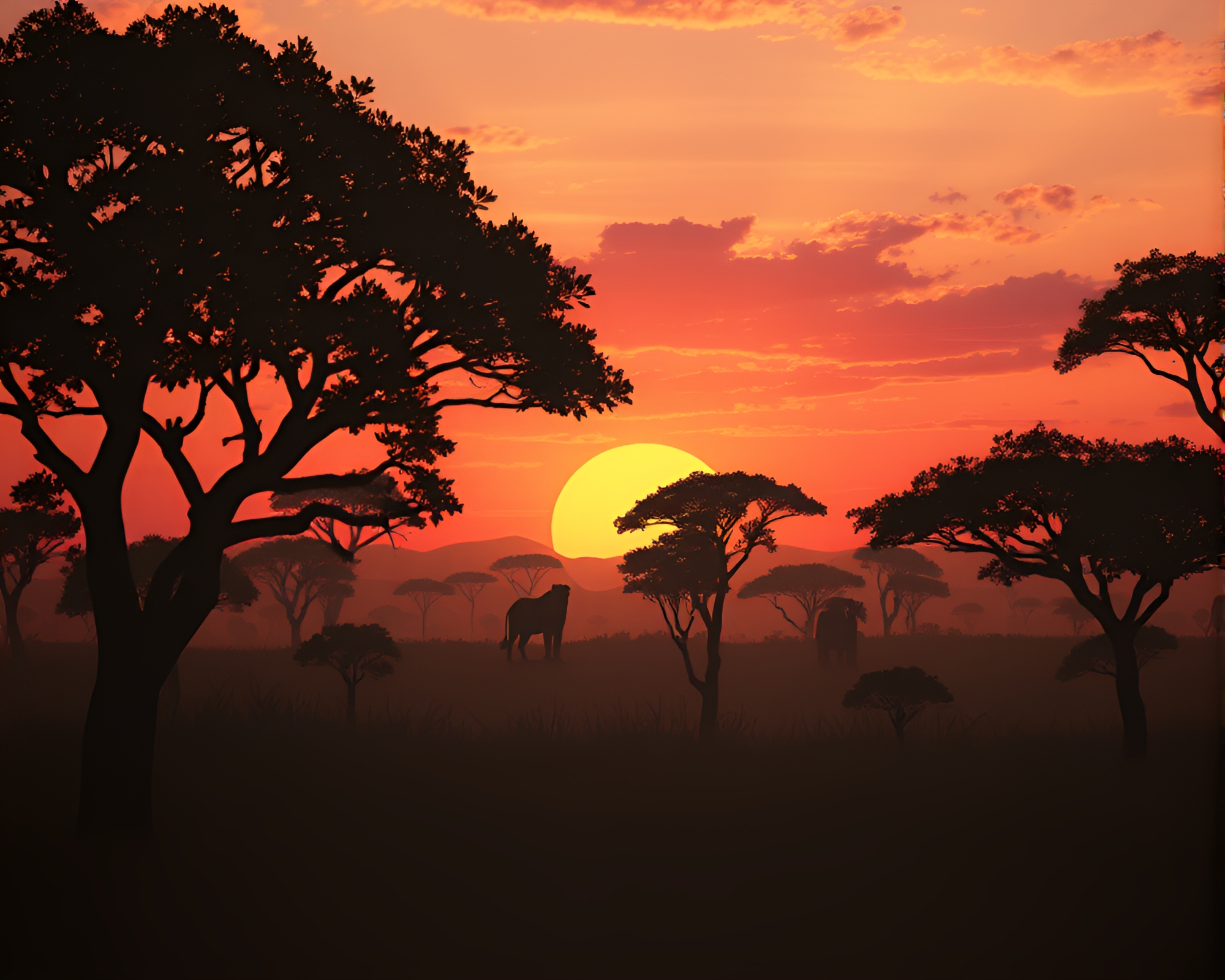 Savanna Sunset Collage with Theatrical Lighting – free AI stock image