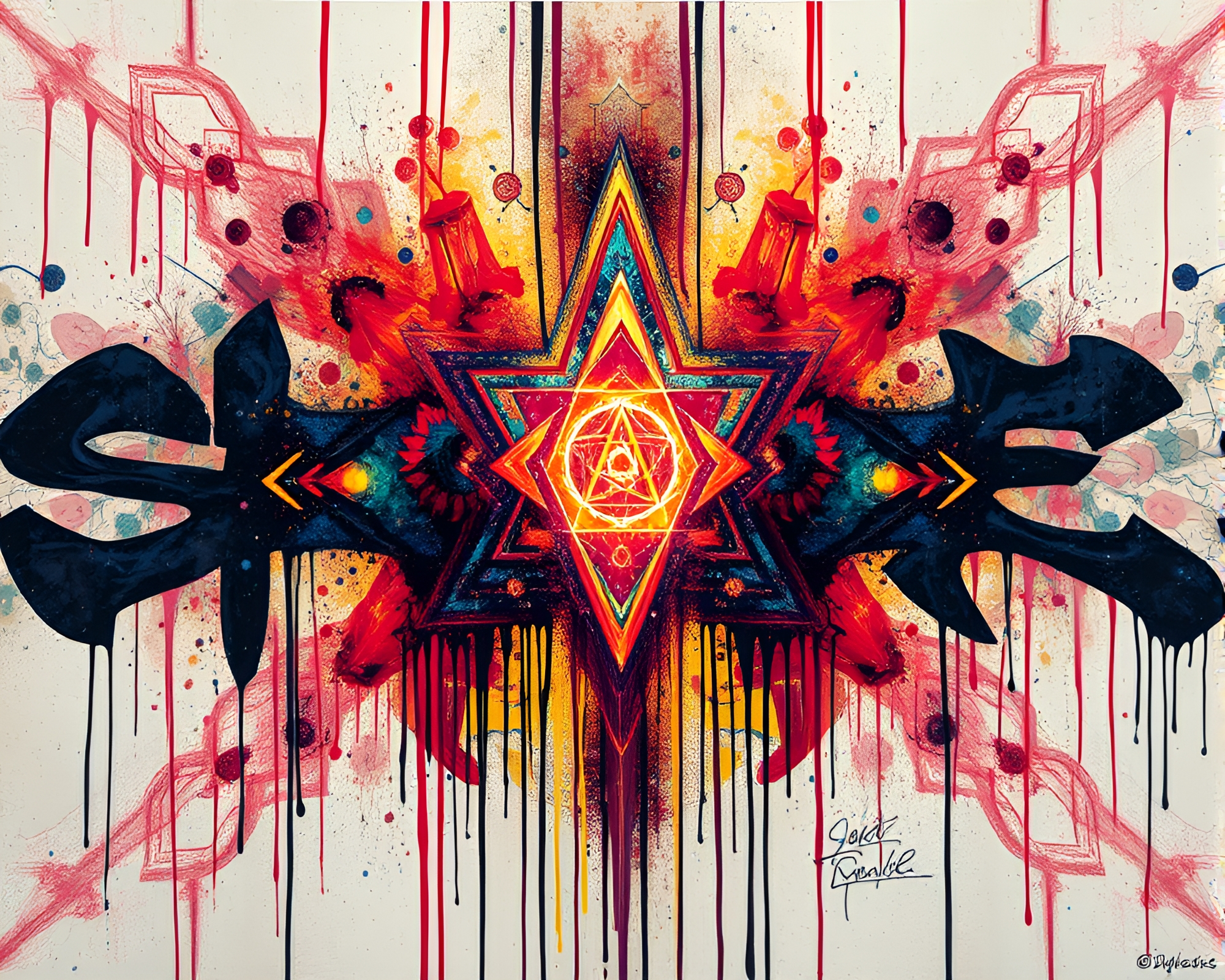 Sacred Geometry Cubist Graffiti Glow – free AI stock image