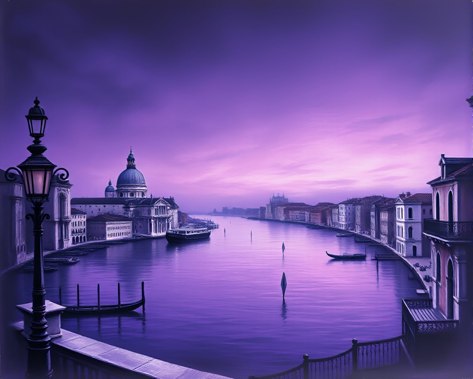Panoramic view of intricate Venetian mask in purple twilight