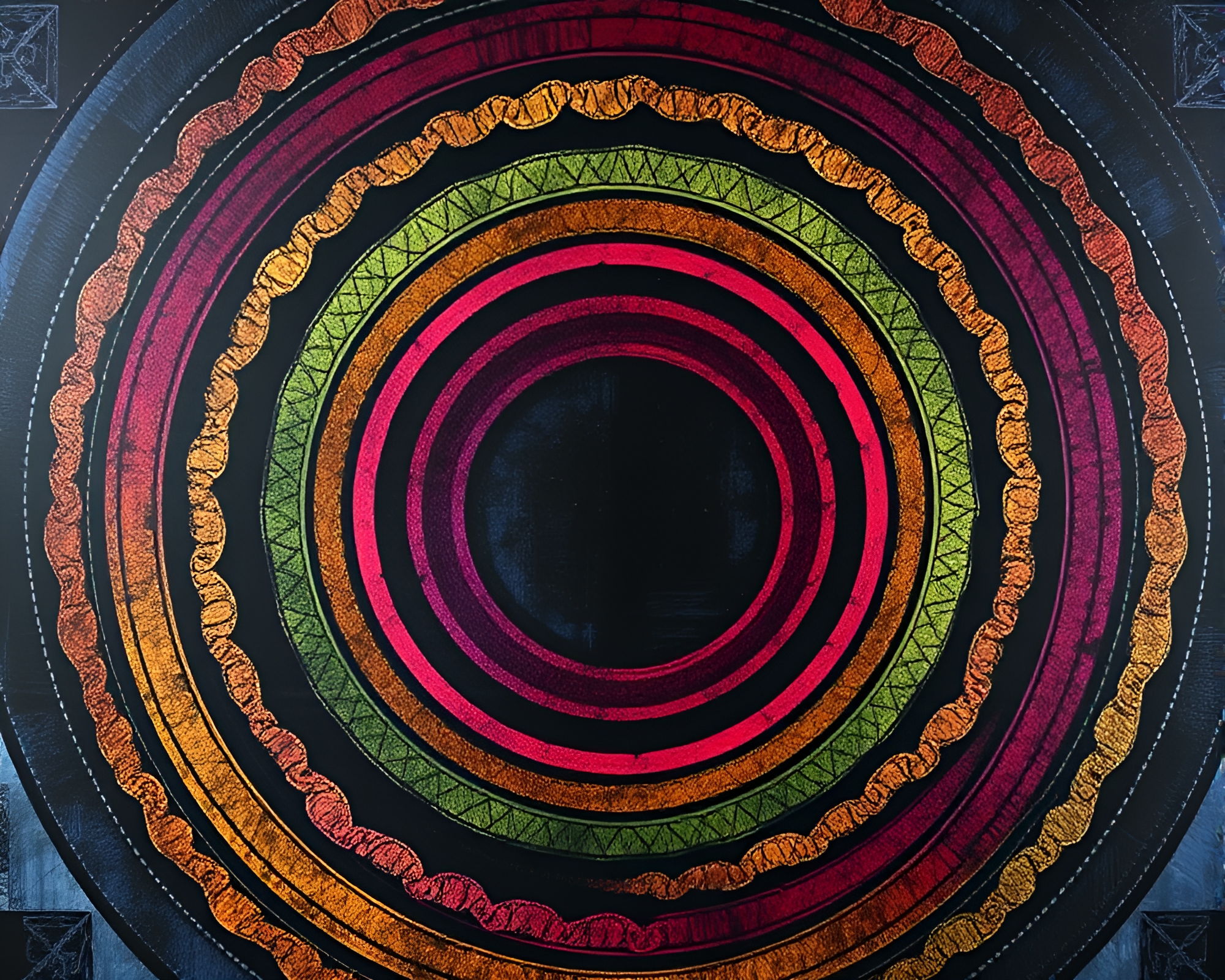 Mesmerizing Fractal Patterning: Chalkboard Jewel Circles – free AI stock image