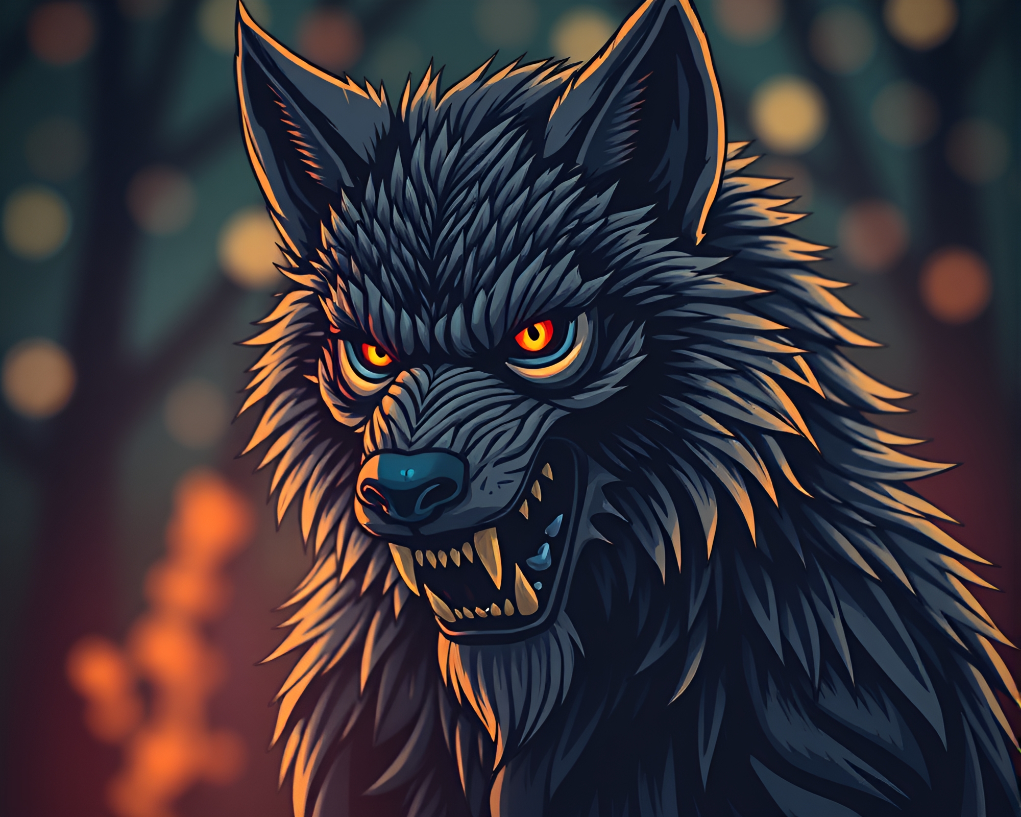 Enchanted Werewolf in Cel-Shaded Moonlight Embroidery – free AI stock image